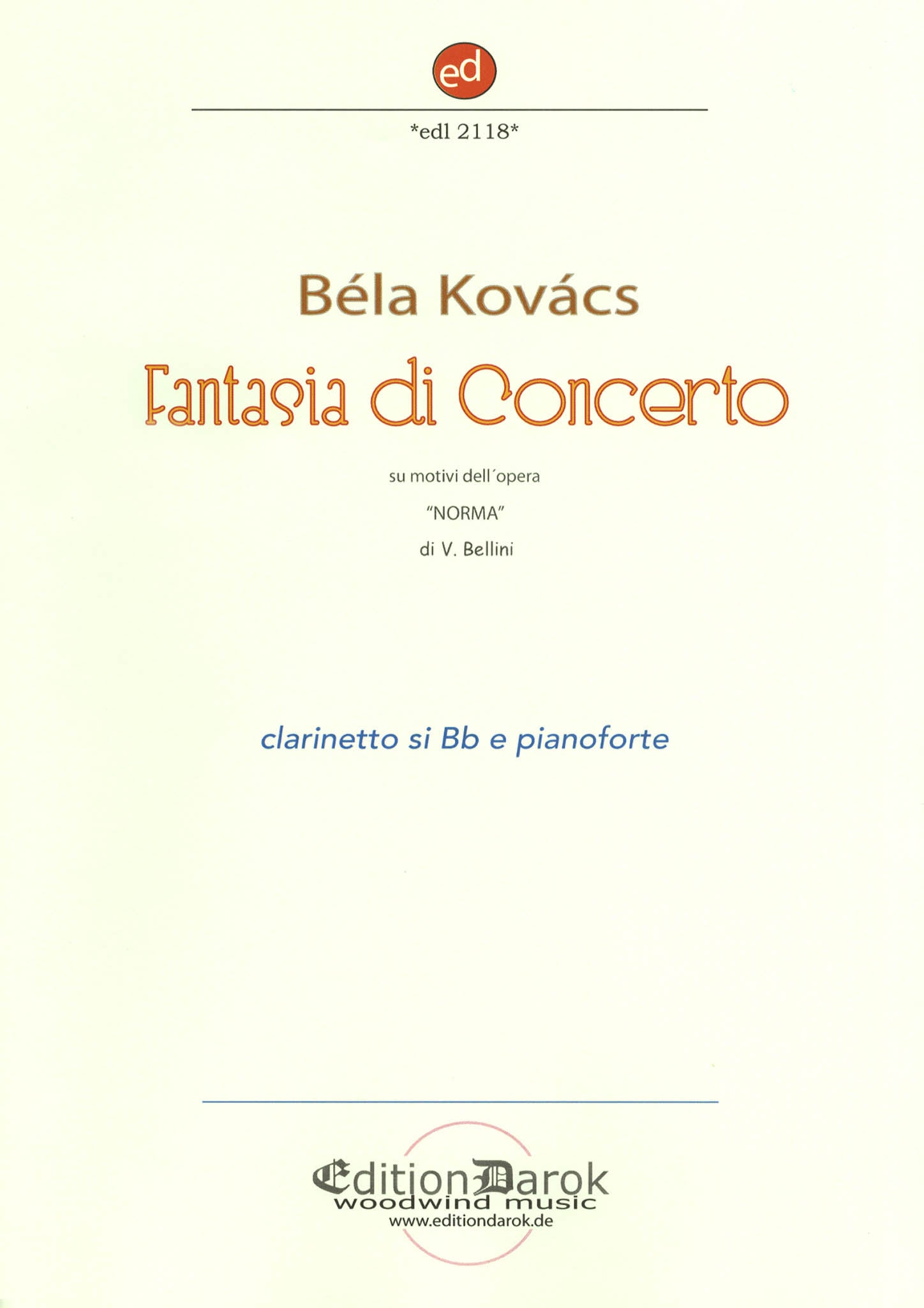 Kovacs Concert Fantasy Bellini Norma clarinet piano Cover