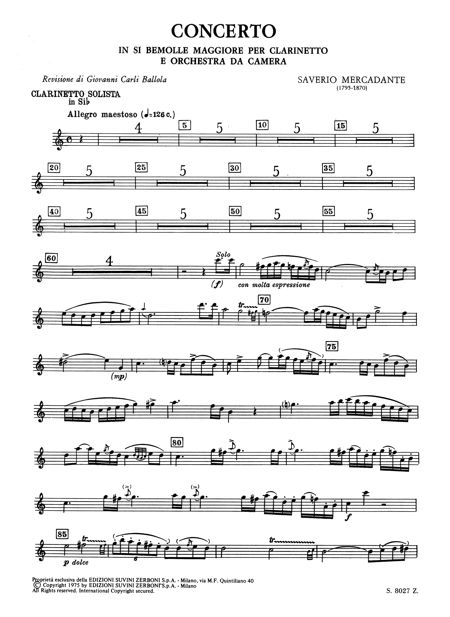 Mercadante Clarinet Concerto No. 2 in B-Flat Major, Op. 101 solo part