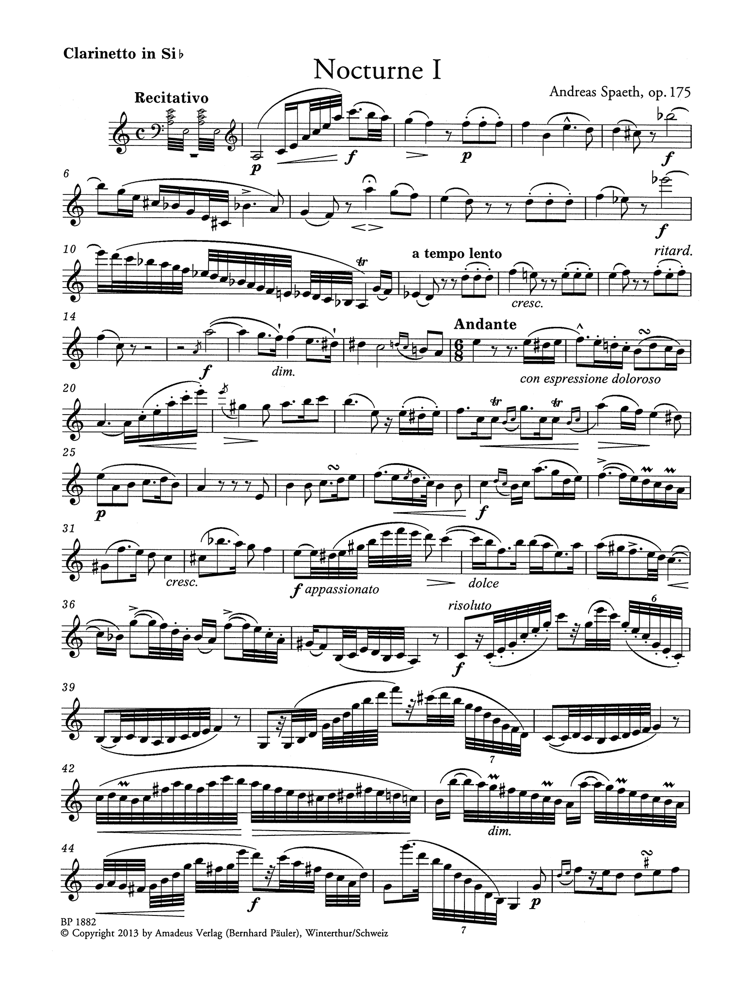 Späth, Andreas_Three Nocturnes, Op. 175 clarinet part