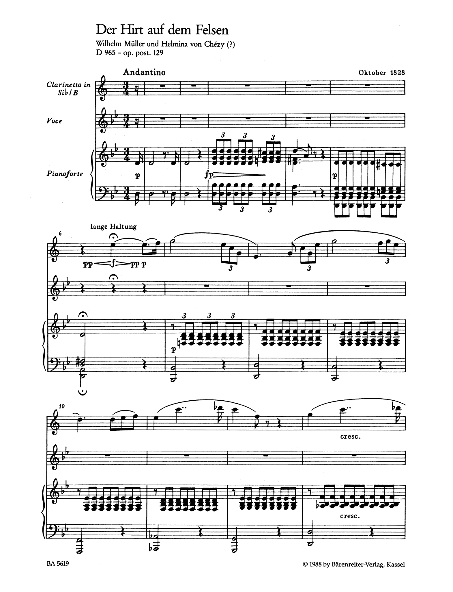 Der Hirt auf dem Felsen, D. 965, Op. posth. 129 Score