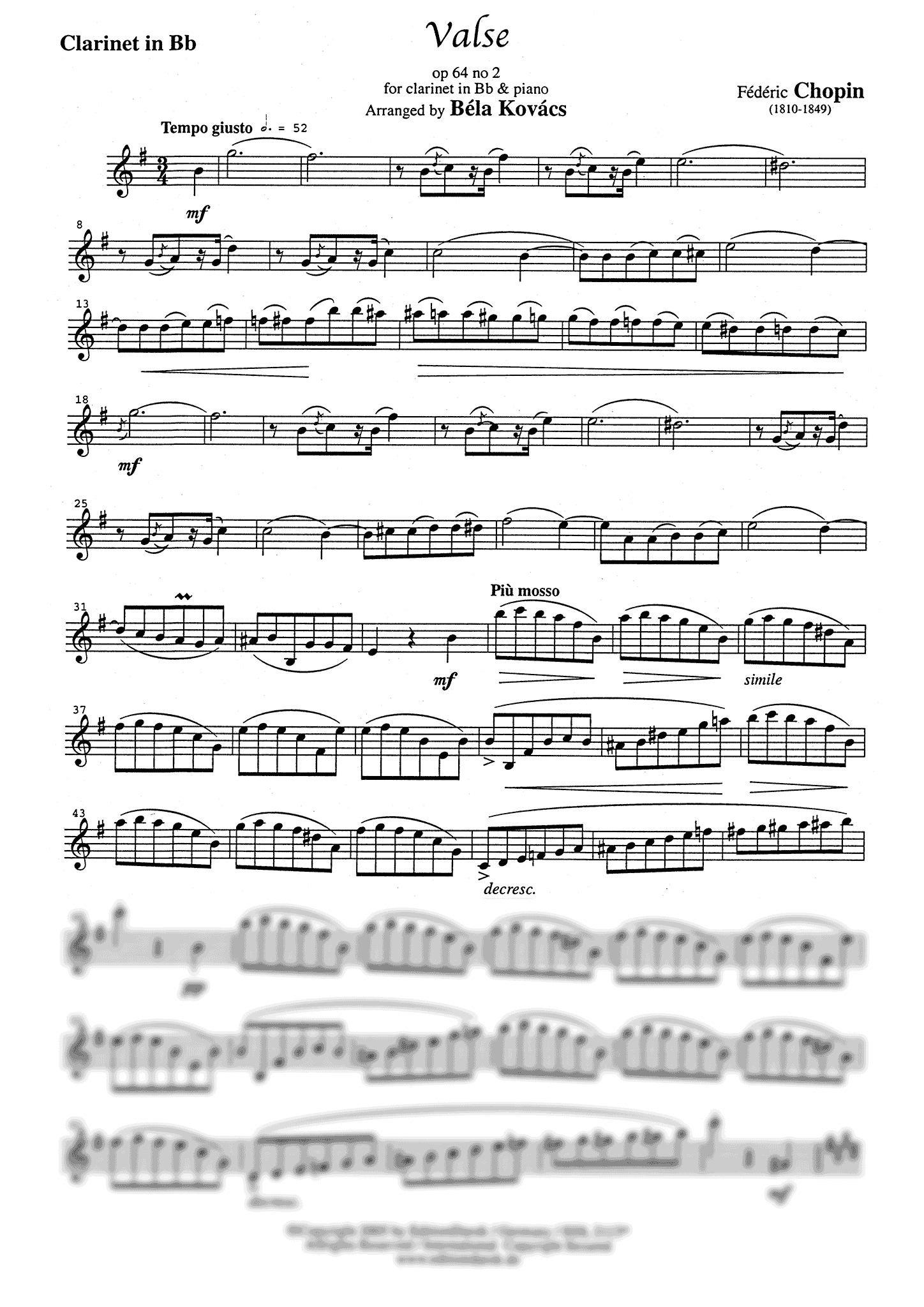 Chopin Waltz Op. 64 No. 2 Clarinet part