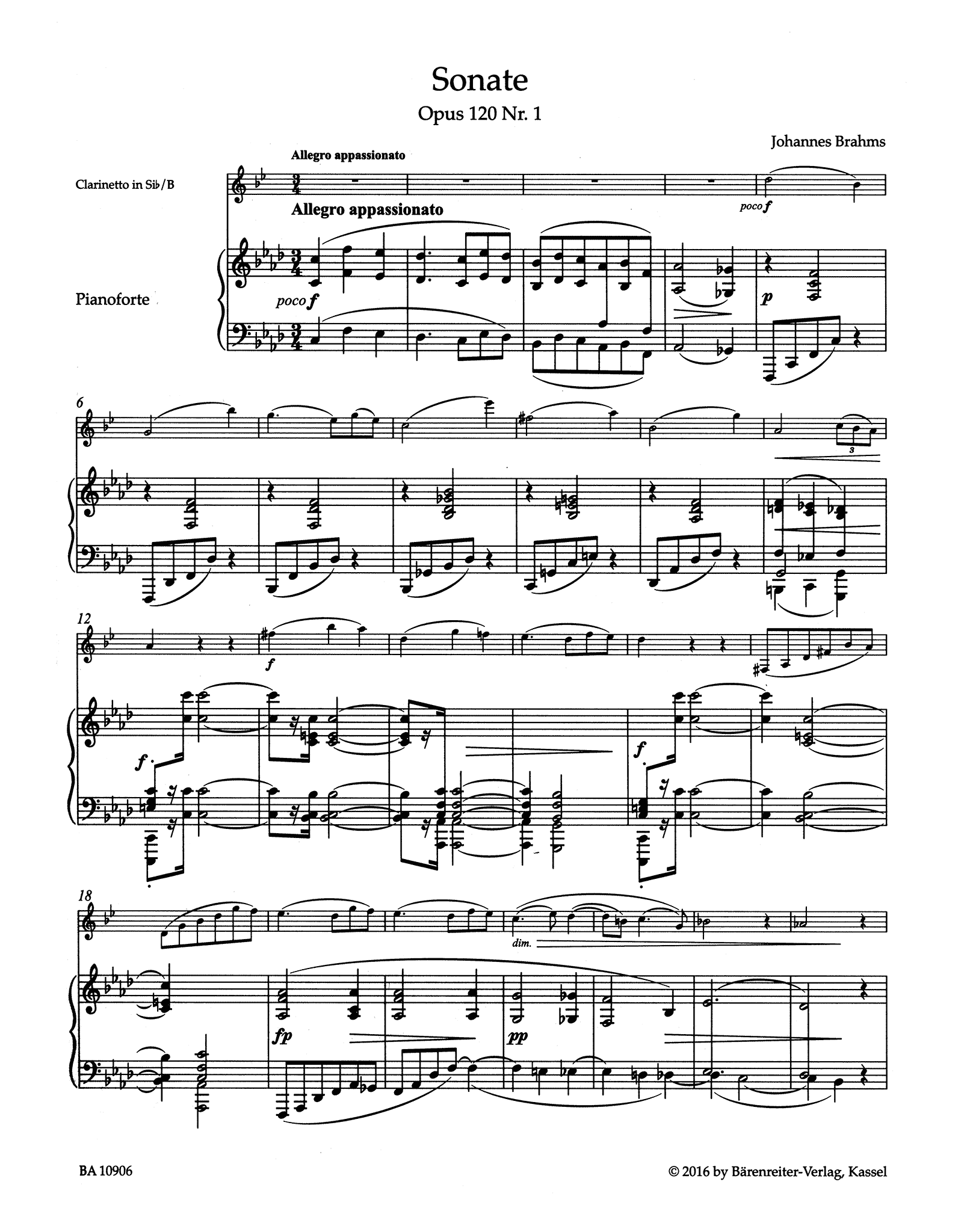 Sonata in F Minor, Op. 120 No. 1 Score