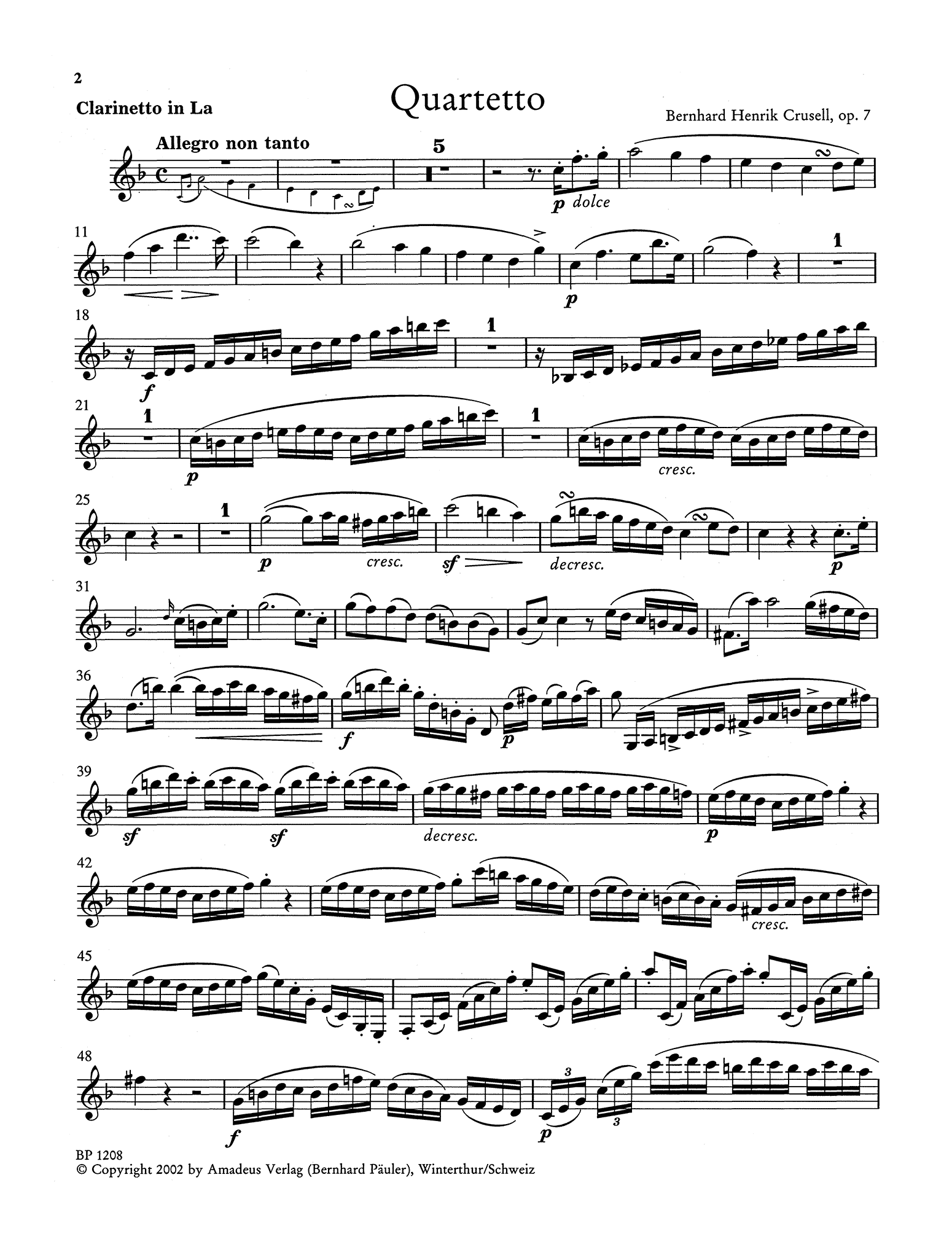 Crusell Clarinet Quartet No. 3 in D Major, Op. 7 clarinet part