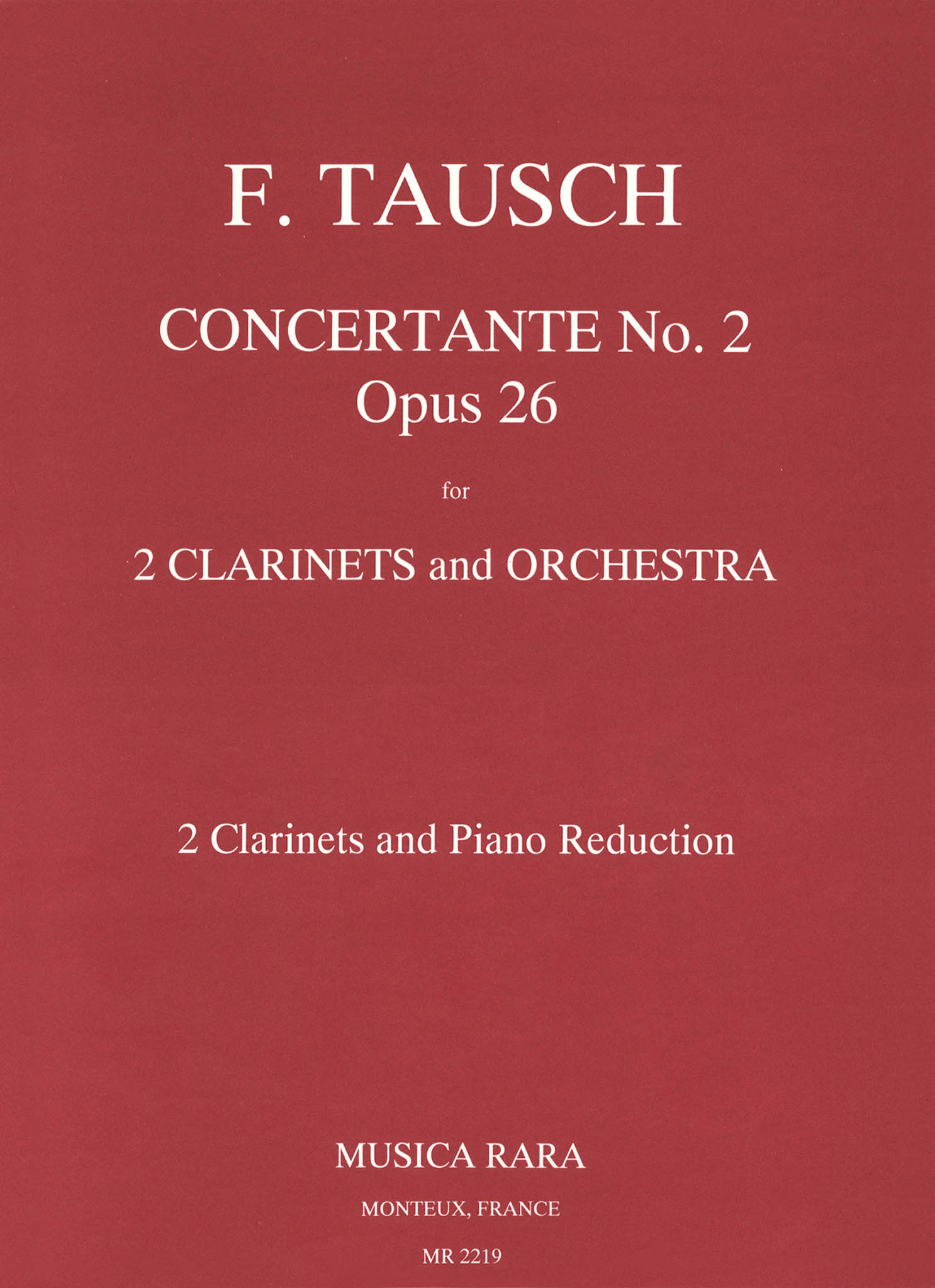 Franz Tausch Concertante No. 2, Op. 26 2 clarinets & orchestra piano reduction Cover