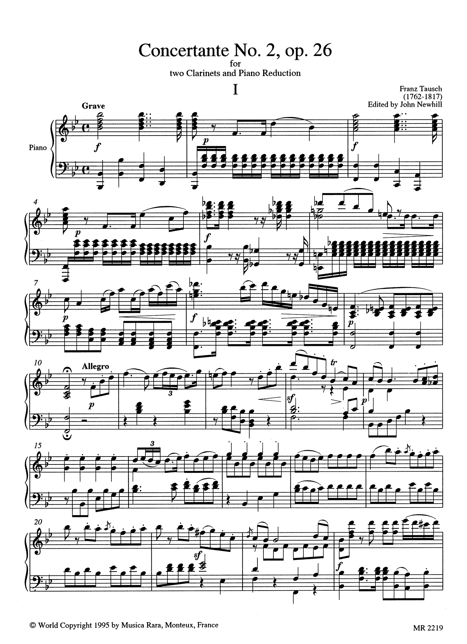 Franz Tausch Concertante No. 2, Op. 26 2 clarinets & orchestra piano reduction - Movement 1