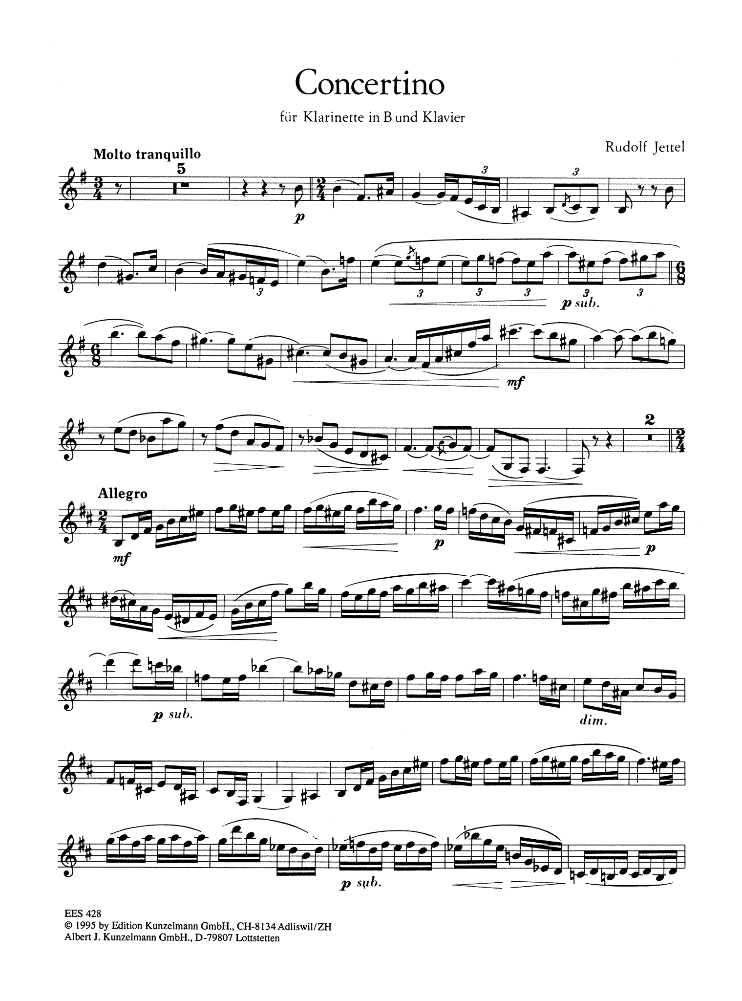 Jettel Concertino clarinet and piano solo part