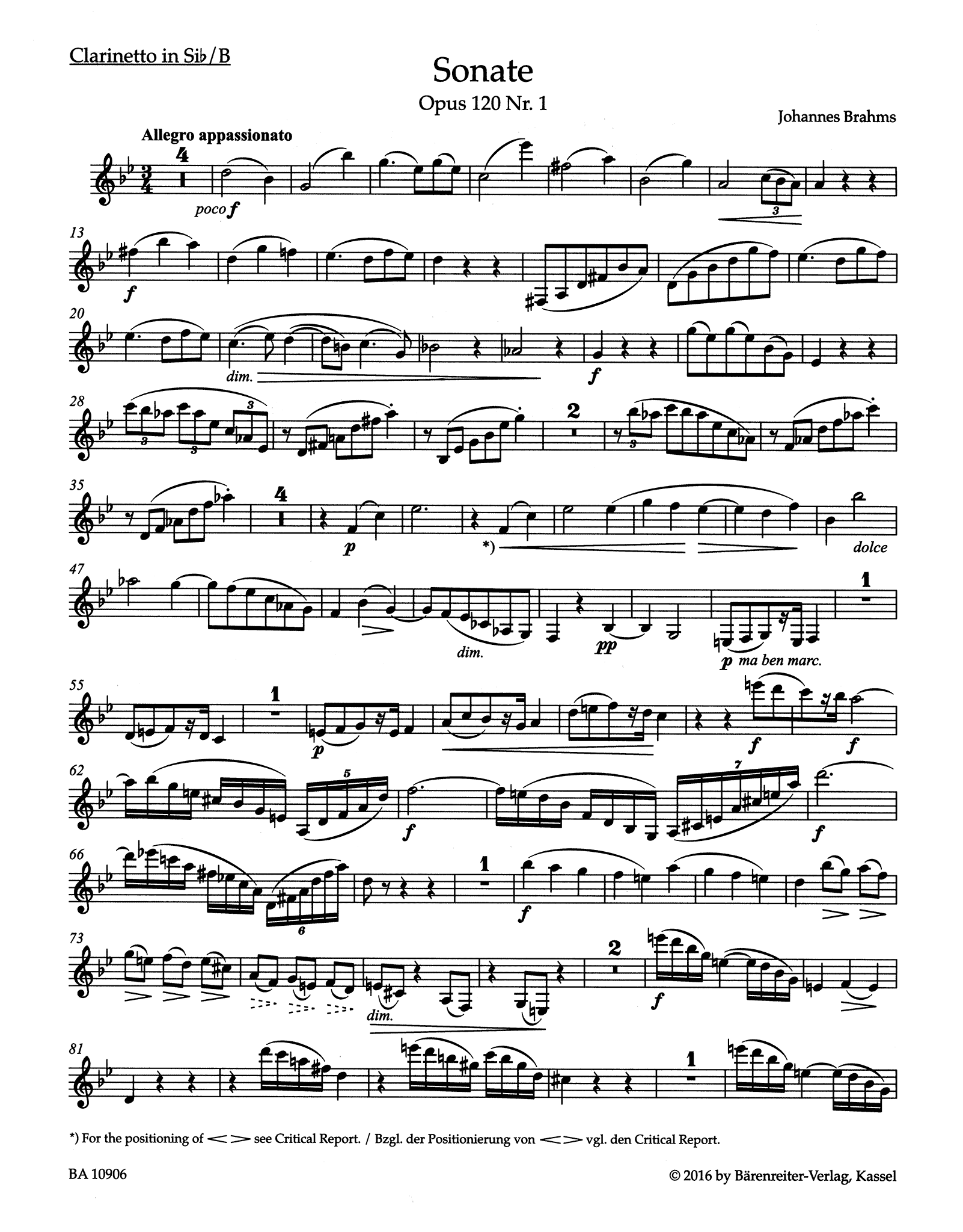Sonata in F Minor, Op. 120 No. 1 Clarinet part