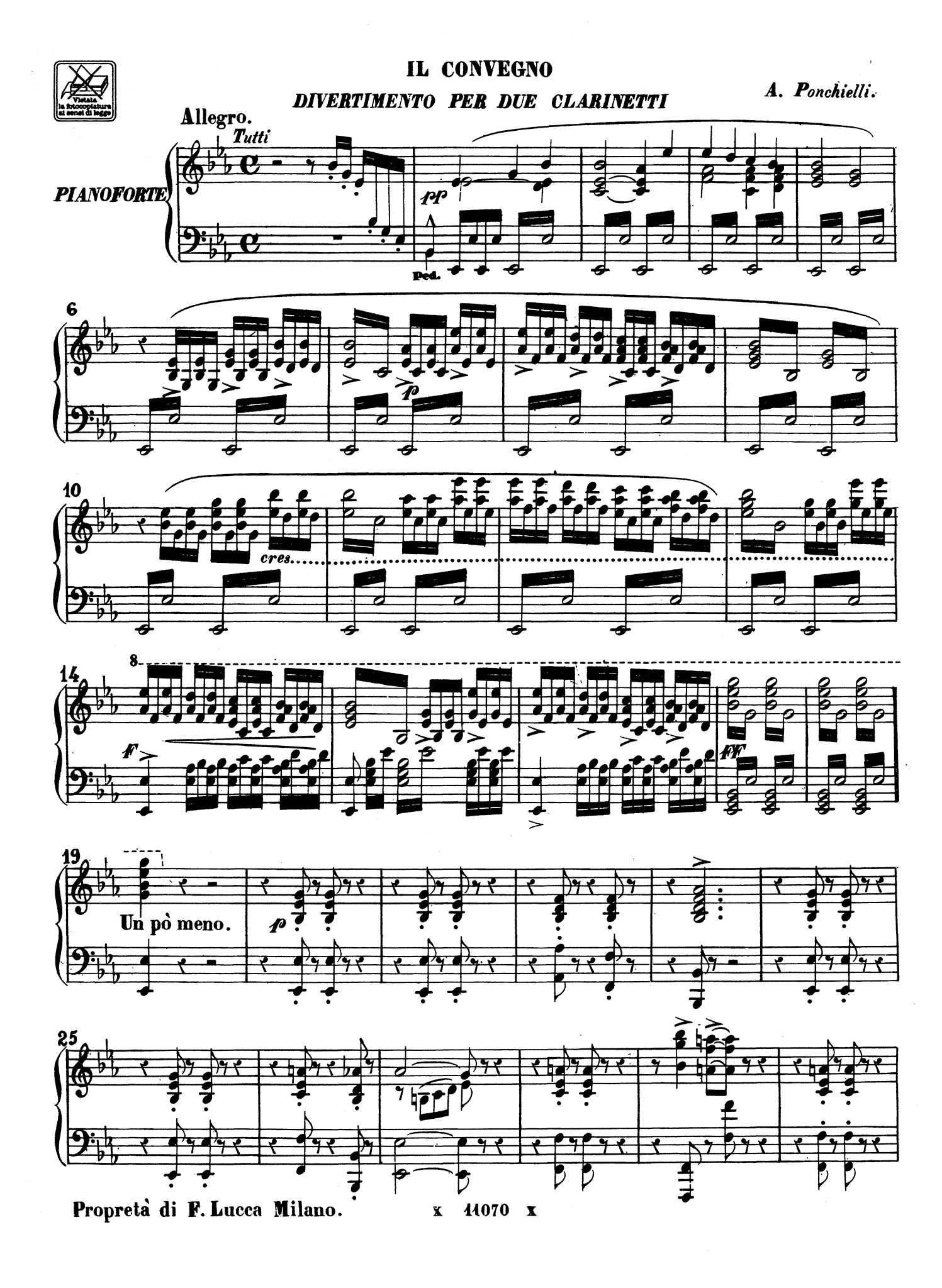 Ponchielli Il Convegno, Op. 76 two clarinets & piano Ricordi score