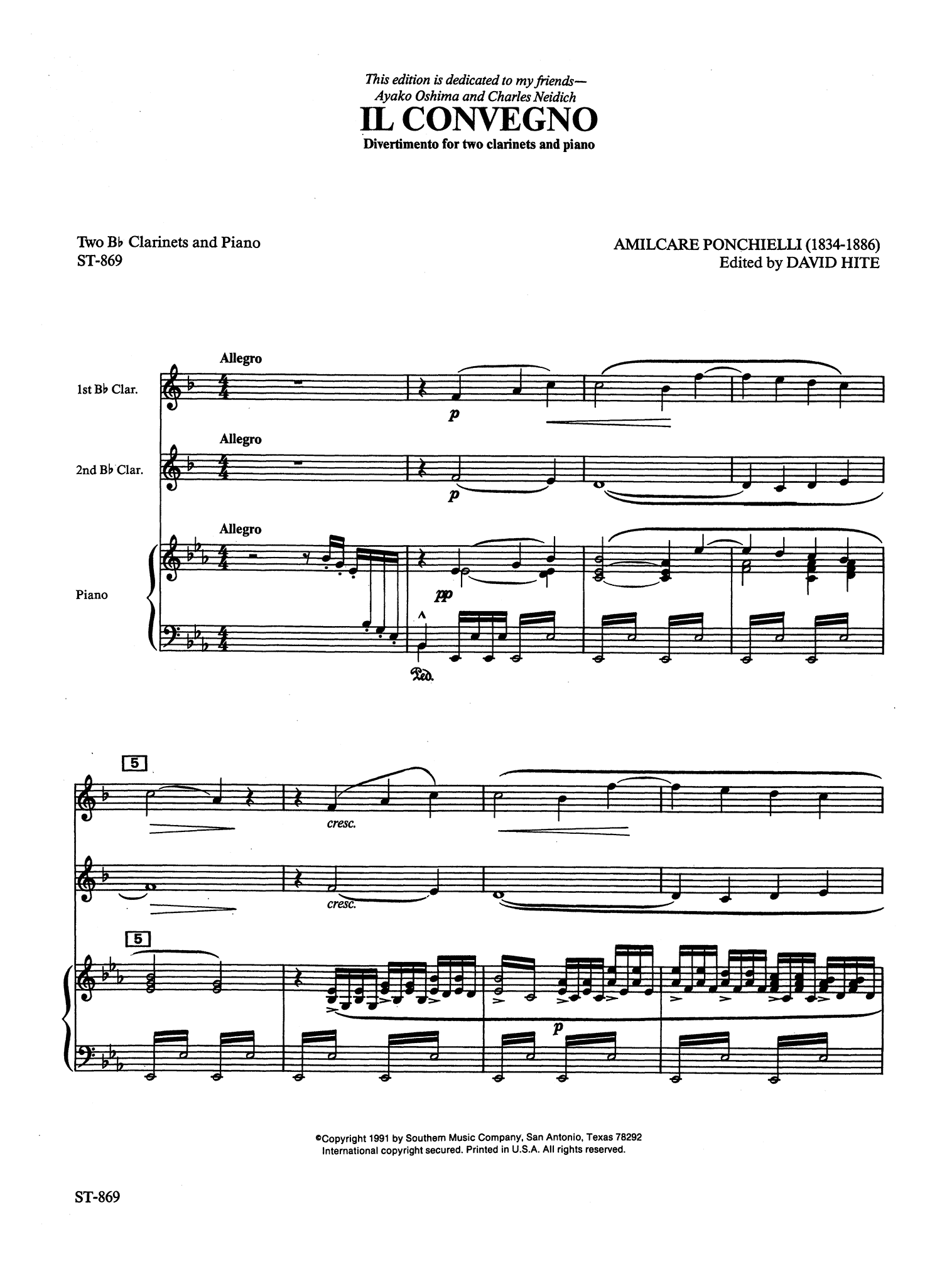 Ponchielli Il Convegno, Op. 76 piano score page 1