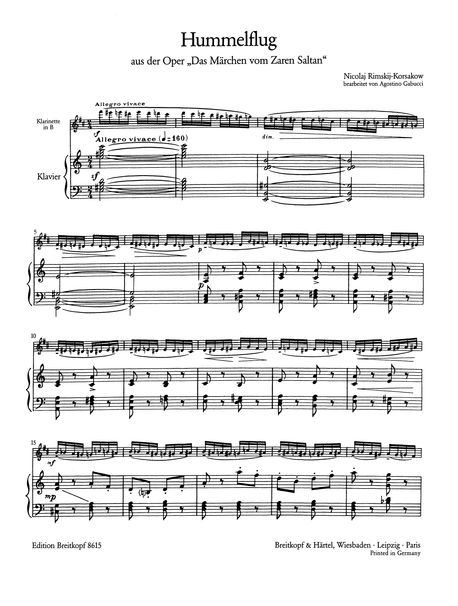 Rimsky-Korsakov Flight of the Bumblebee Clarinet part