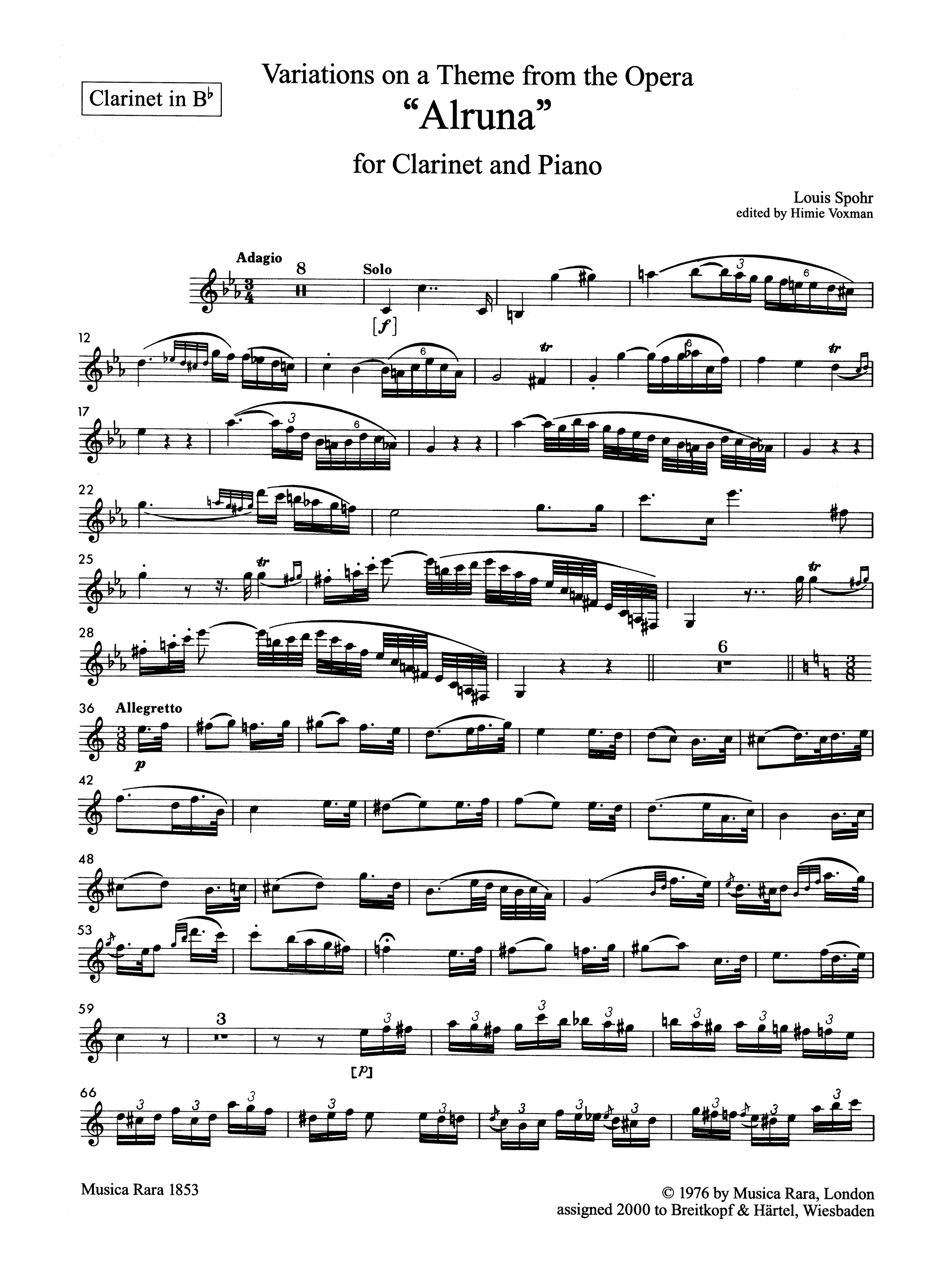 Spohr Variations on a Theme from 'Alruna,' WoO 15 Clarinet part