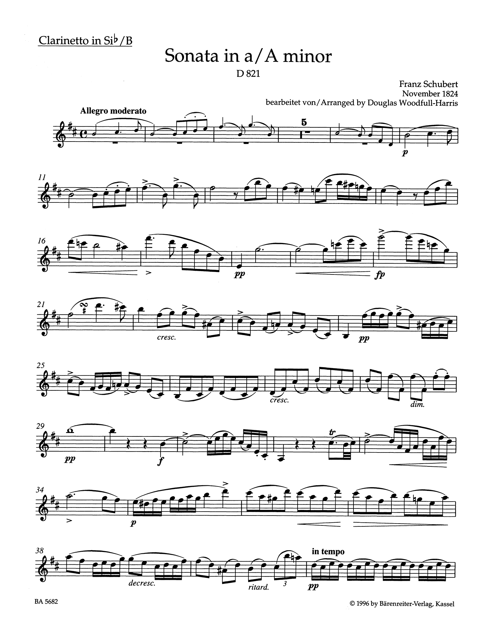Schubert Sonata in A Minor, D. 821 ‘Arpeggione' Clarinet part