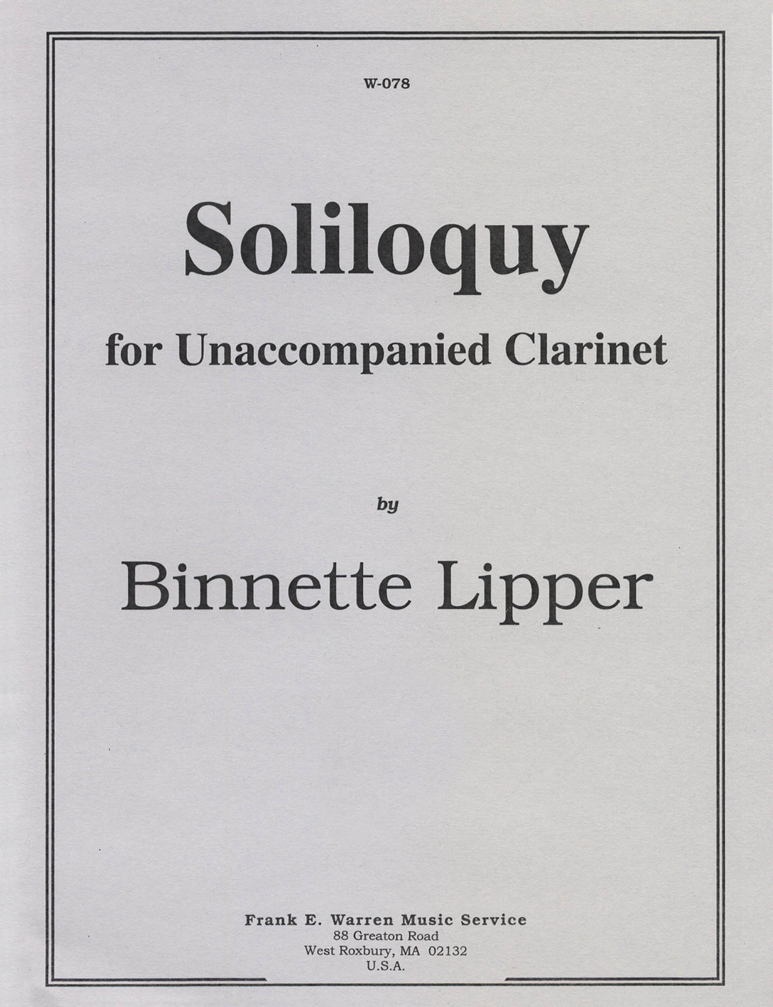 Binnette Lipper Soliloquy unaccompanied clarinet cover