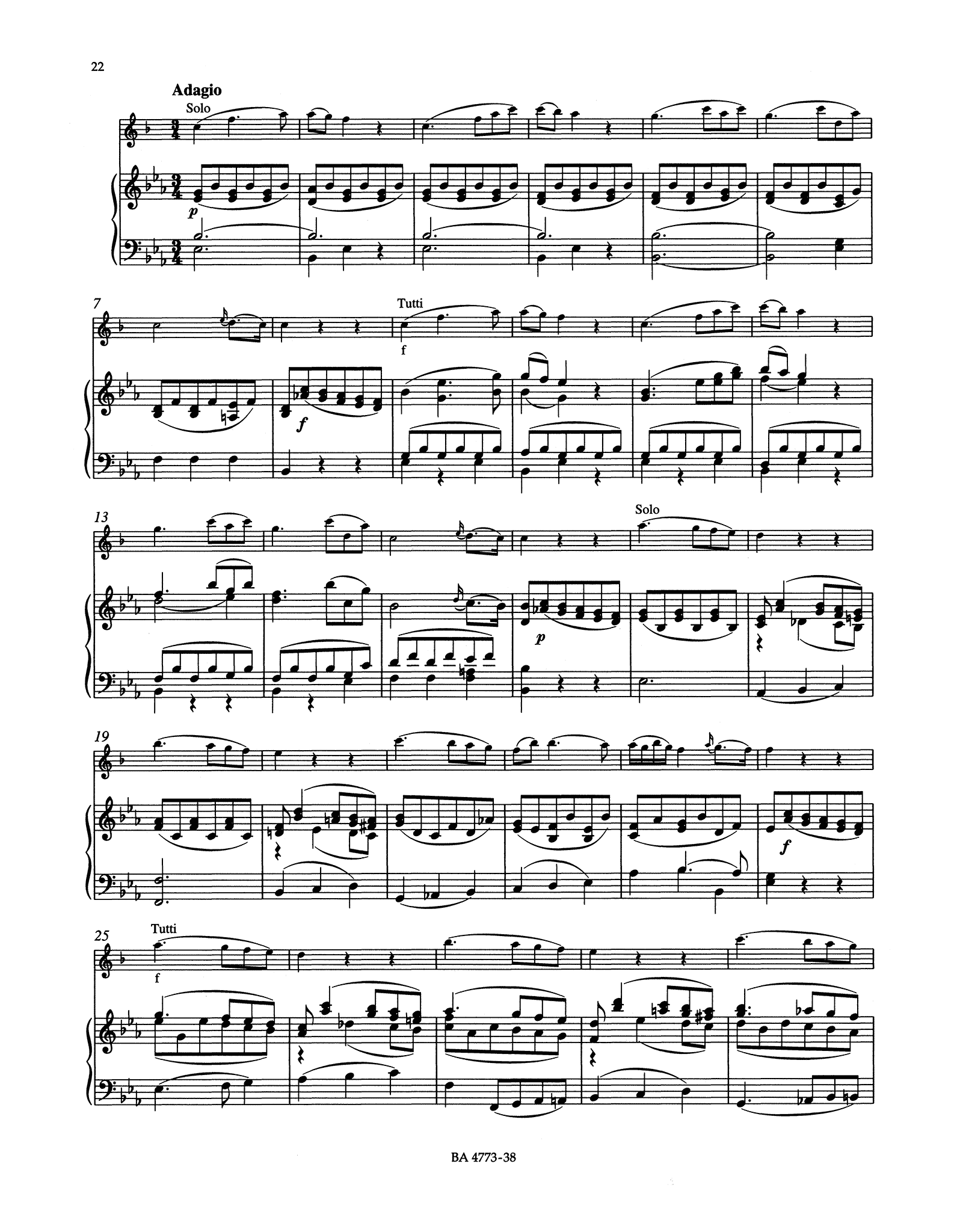 Mozart Clarinet Concerto K 622 transposed piano part for B-flat clarinet - Movement 2