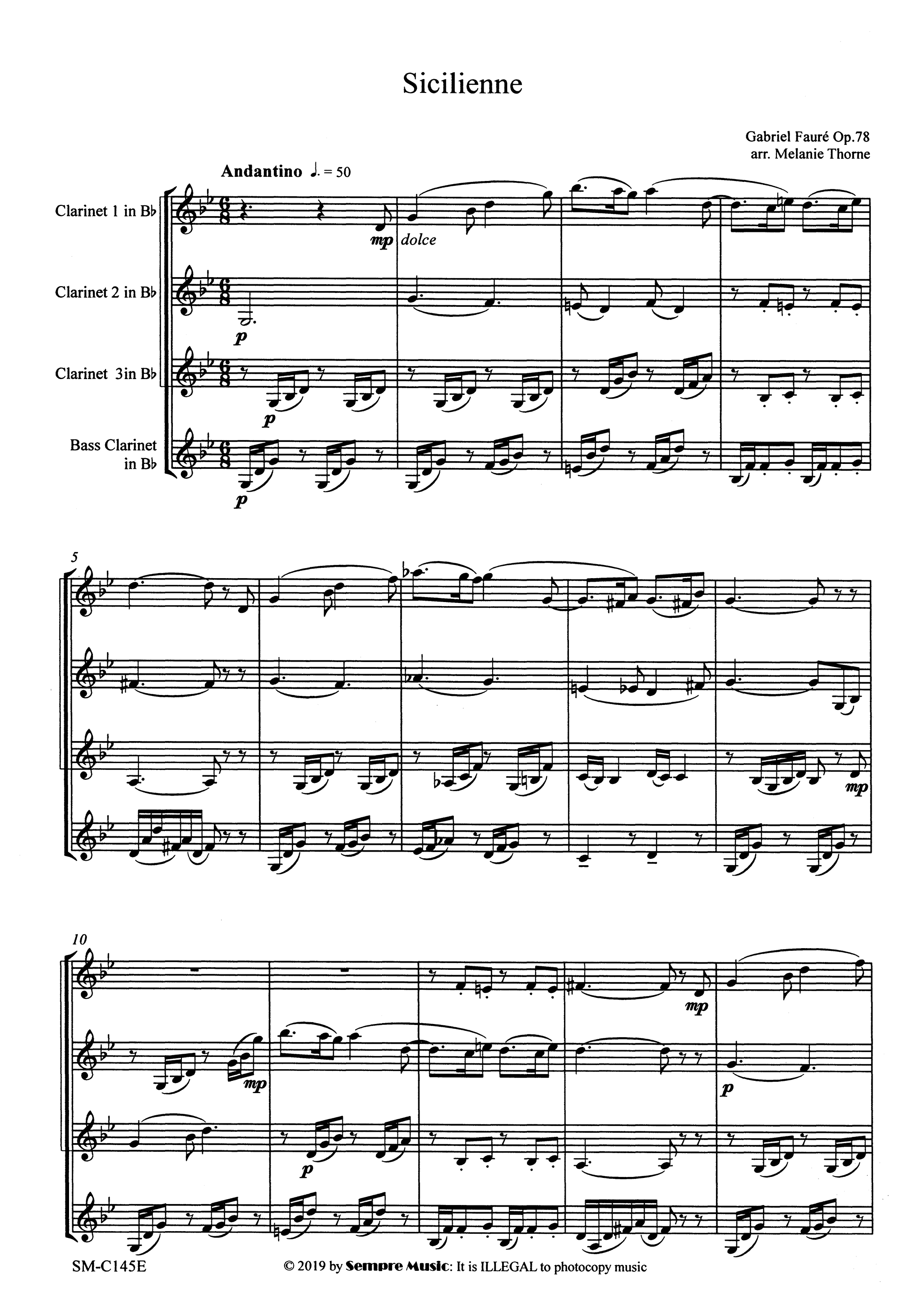 Sicilienne, Op. 78 Score
