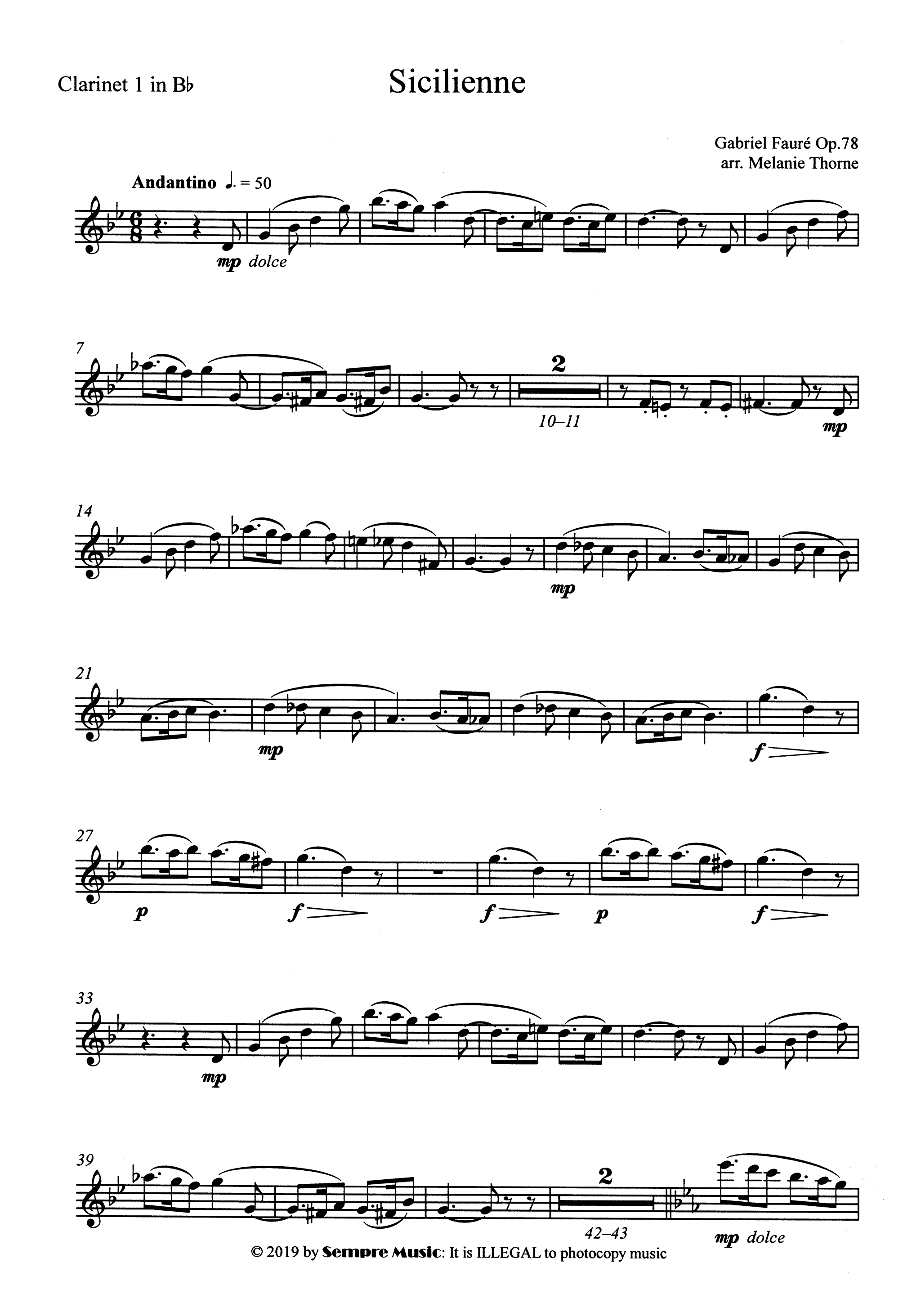 Sicilienne, Op. 78 First B-flat clarinet part