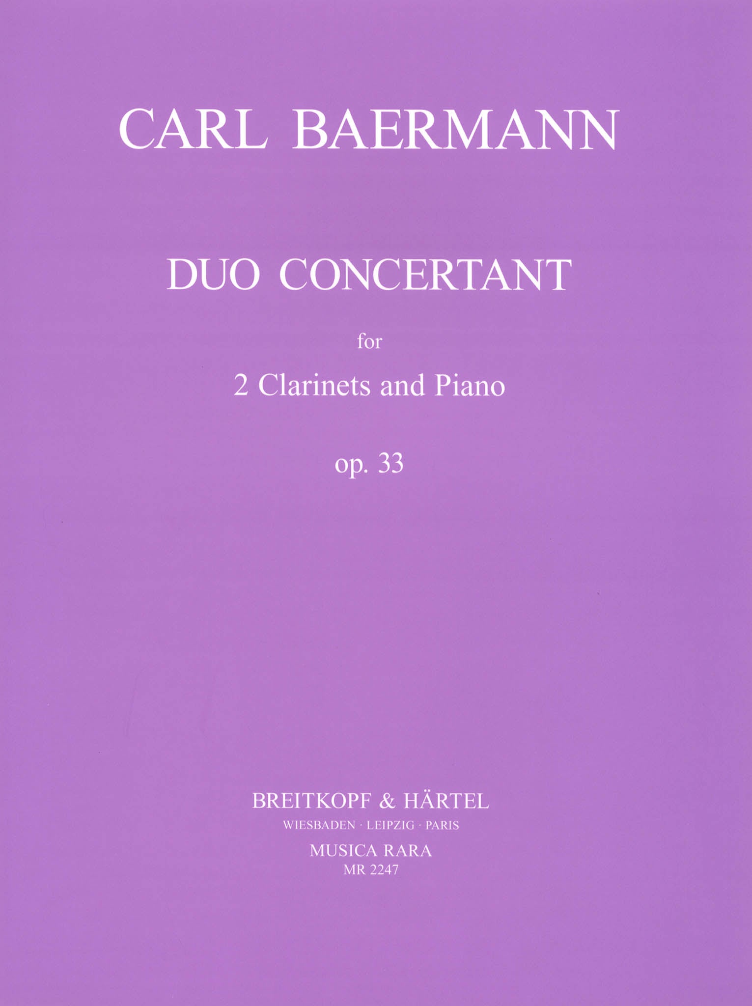 Carl Baermann Duo Concertant, Op. 33 piano reduction cover
