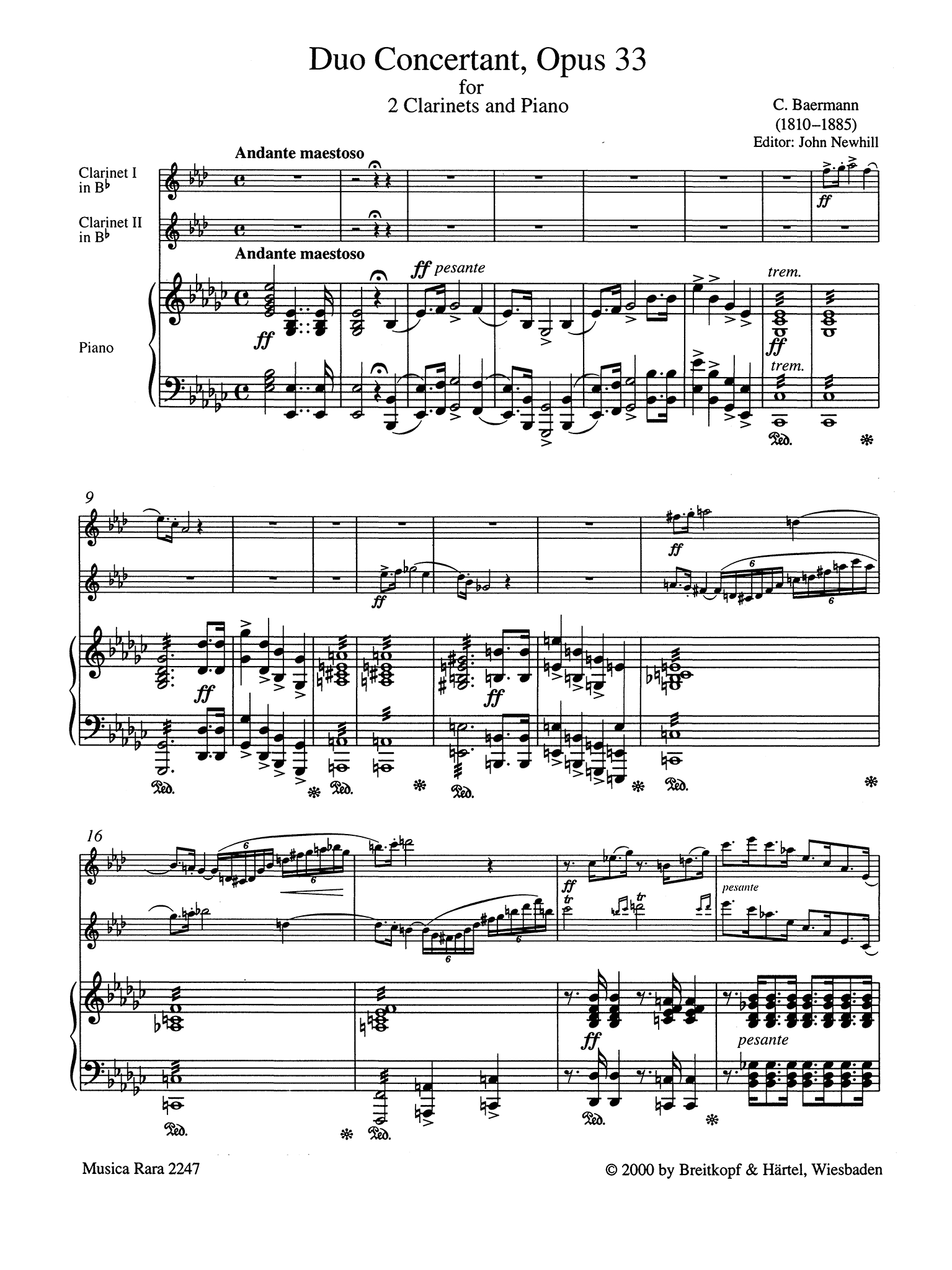 Carl Baermann Duo Concertant, Op. 33 piano reduction score