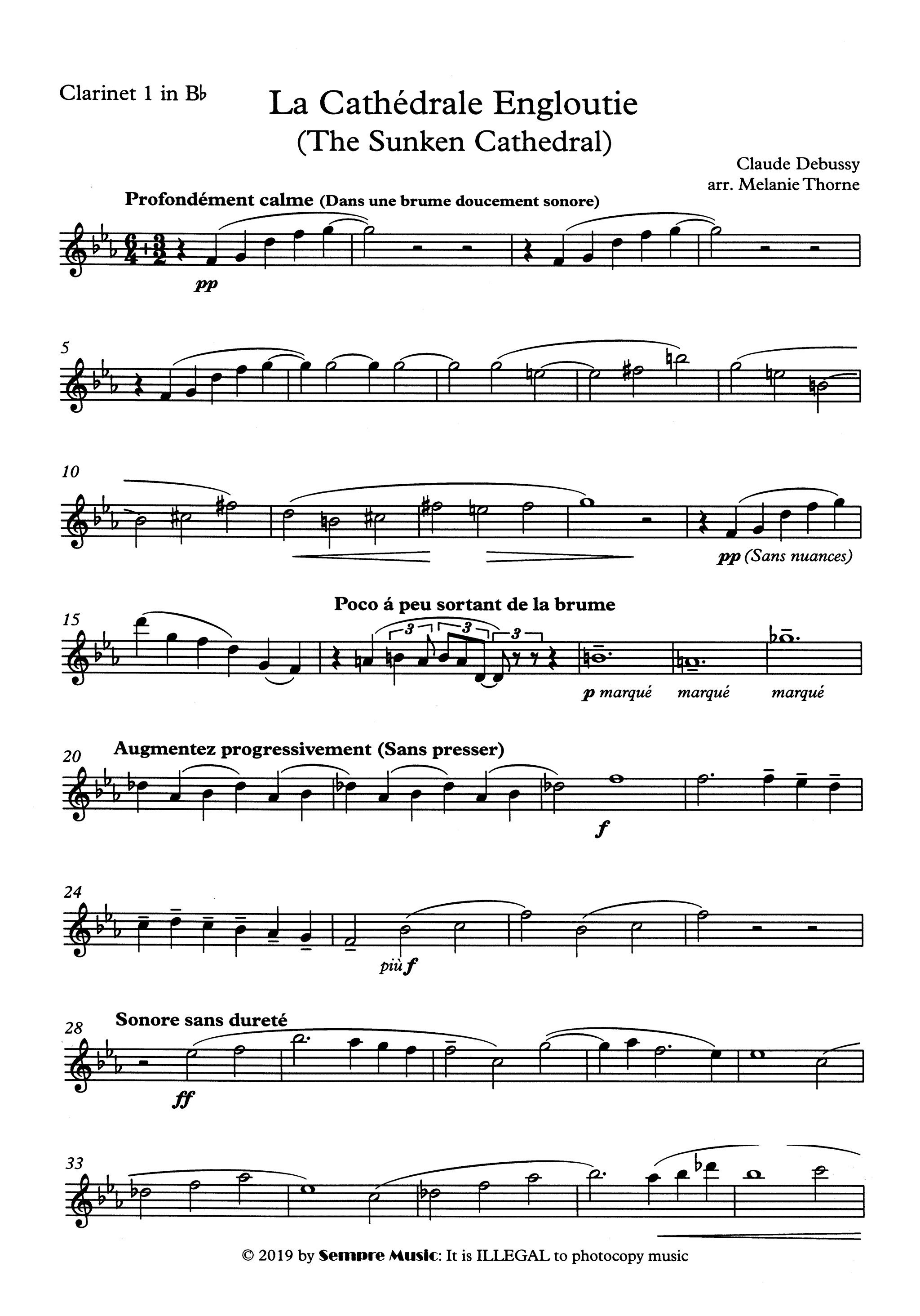 La Cathédrale engloutie (Sunken Cathedral) First B-flat clarinet part