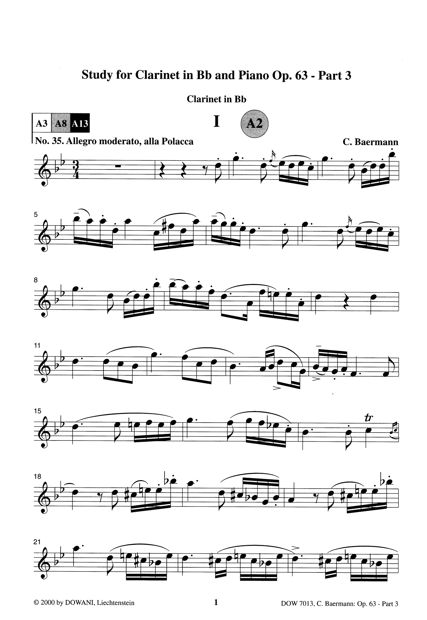Clarinet Method, Op. 63, Div. II: Part 3 of 3 Clarinet part Page 1