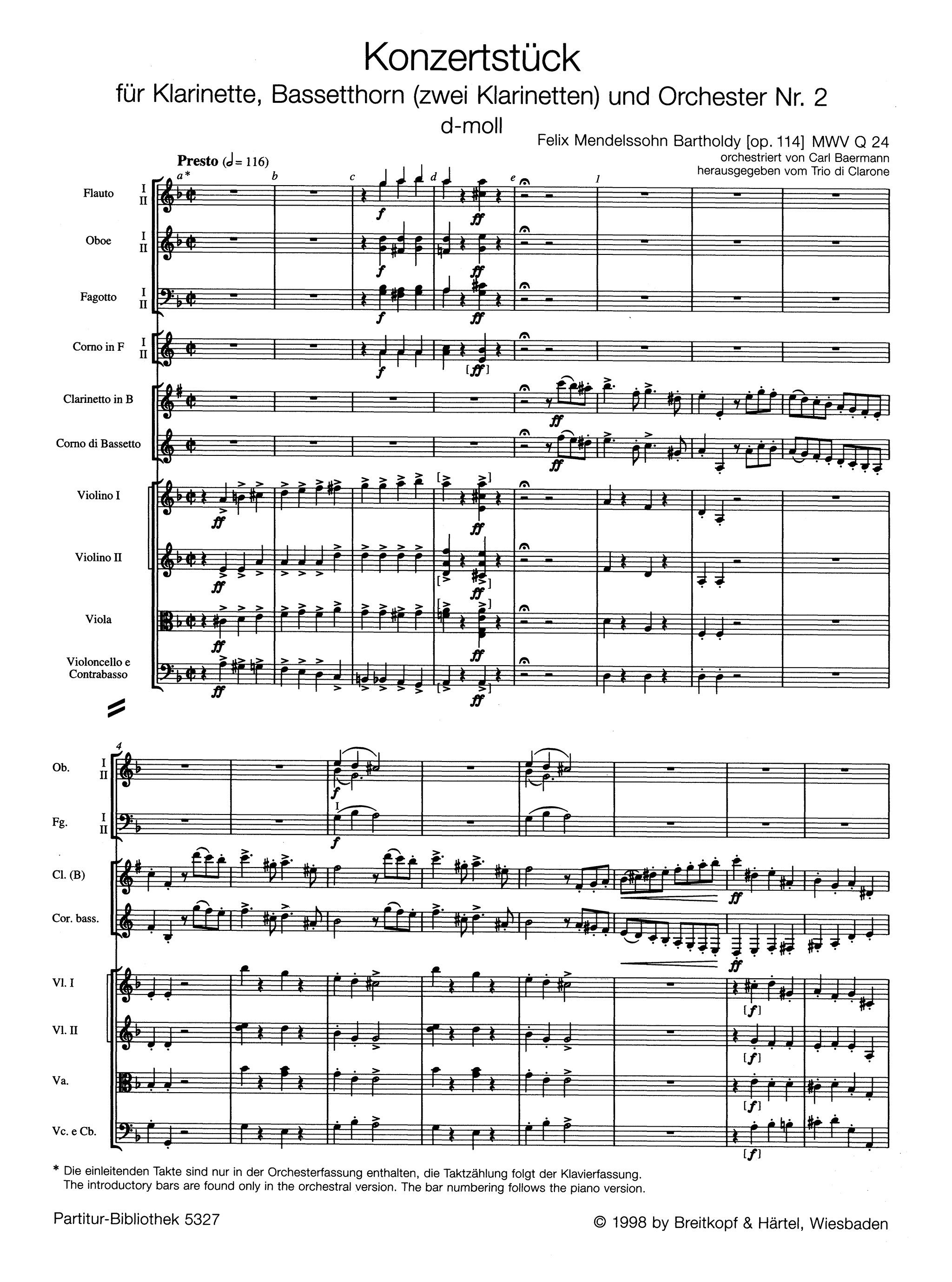 Mendelssohn Concert Piece No. 2 in D Minor, Op. 114 Score