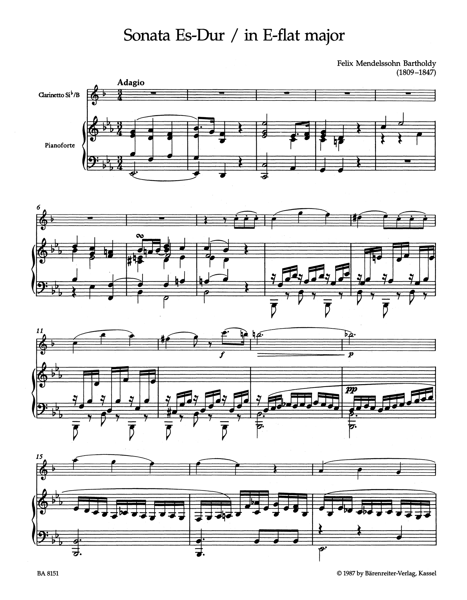 Sonata in E-flat Major for Clarinet & Piano -  Movement 1