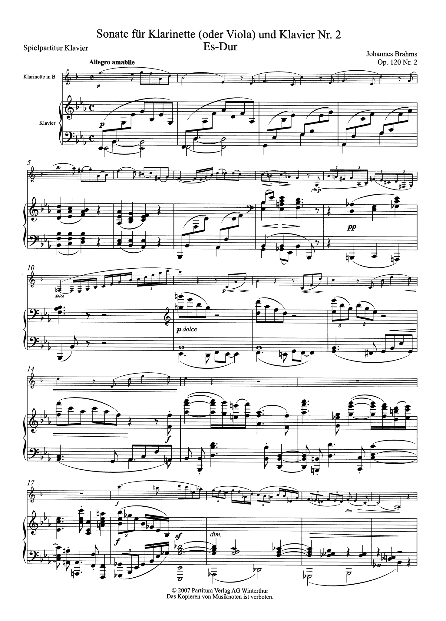 Sonata in E-flat Major, Op. 120 No. 2 - Piano Score Movement 1