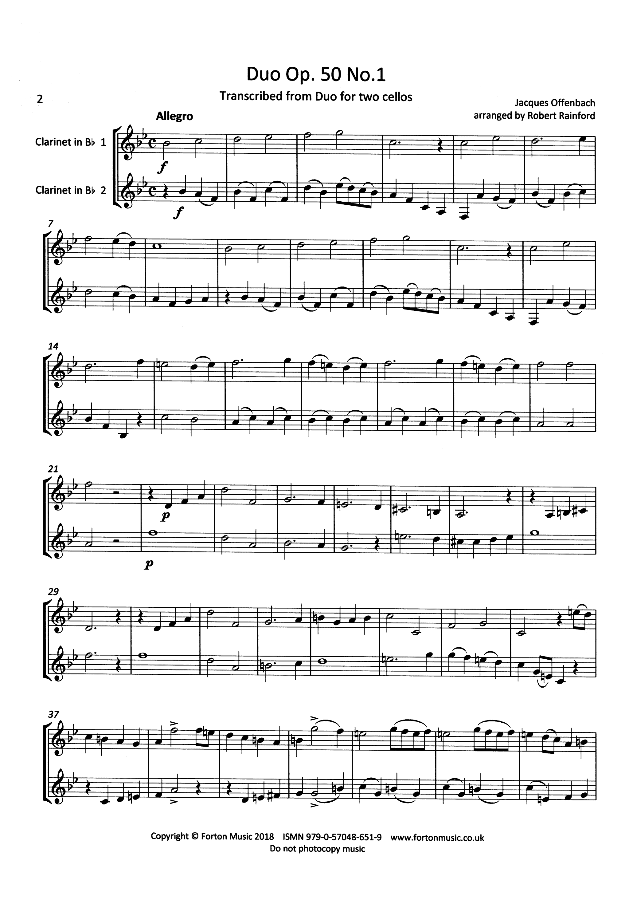 Offenbach Duo, Op. 50  No. 1 clarinet duet arrangement 