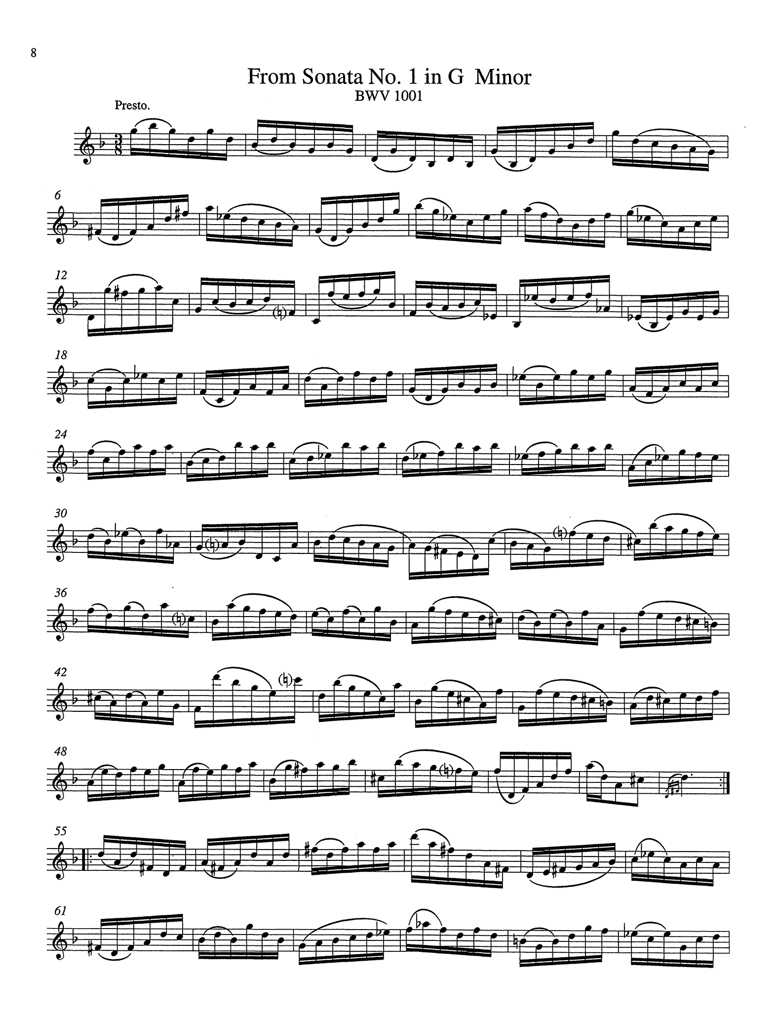 Bach Sonata No. 1 BWV 1001 arranged for clarinet
