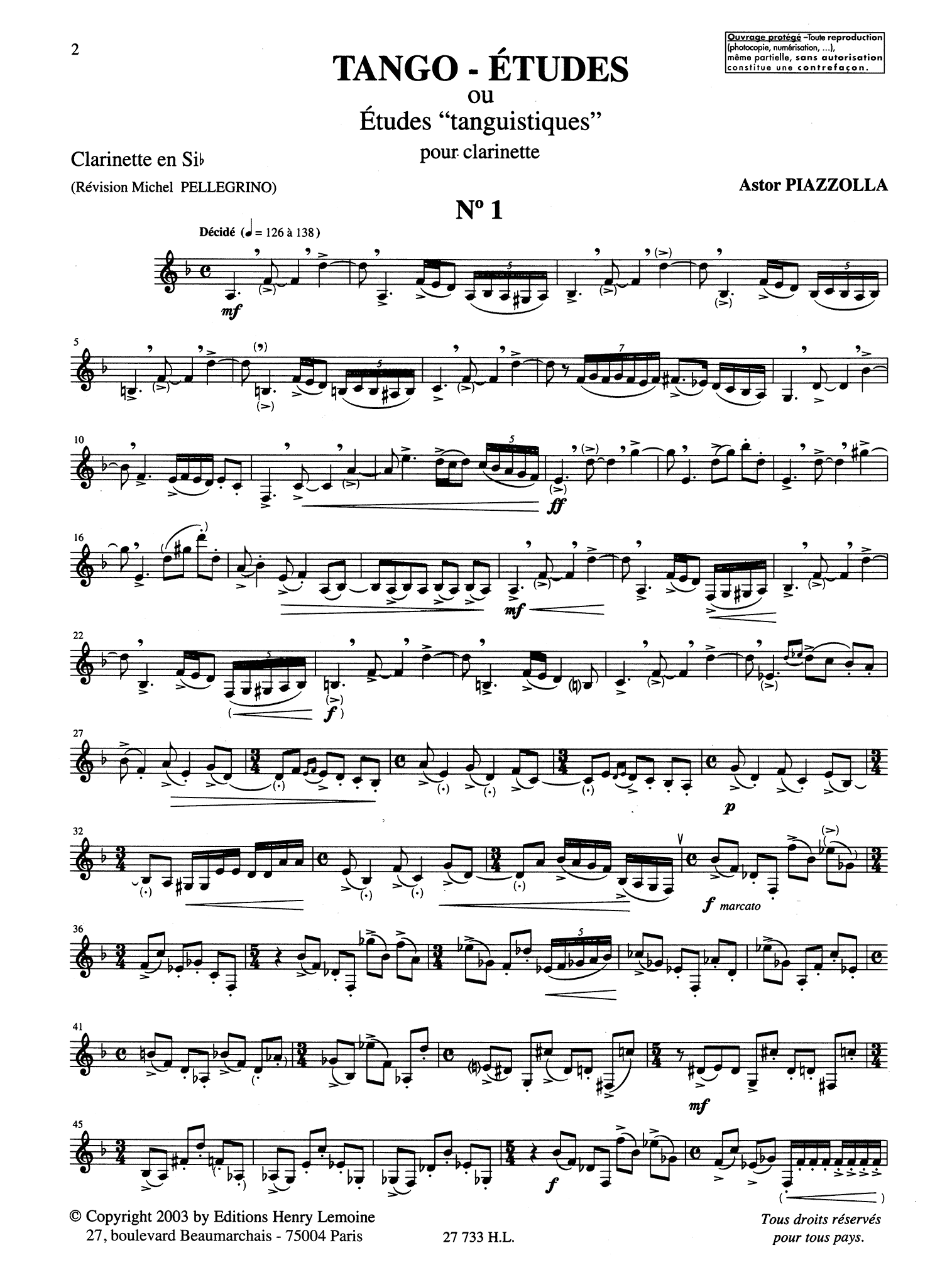 Tango-Études Clarinet part