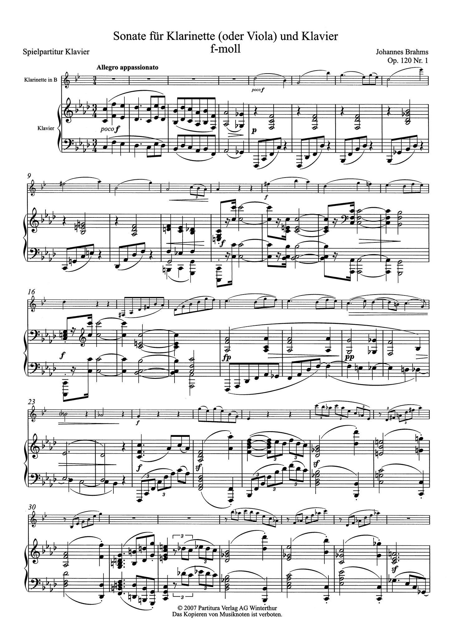 Sonata in F Minor, Op. 120 No. 1 - Piano score movement 1