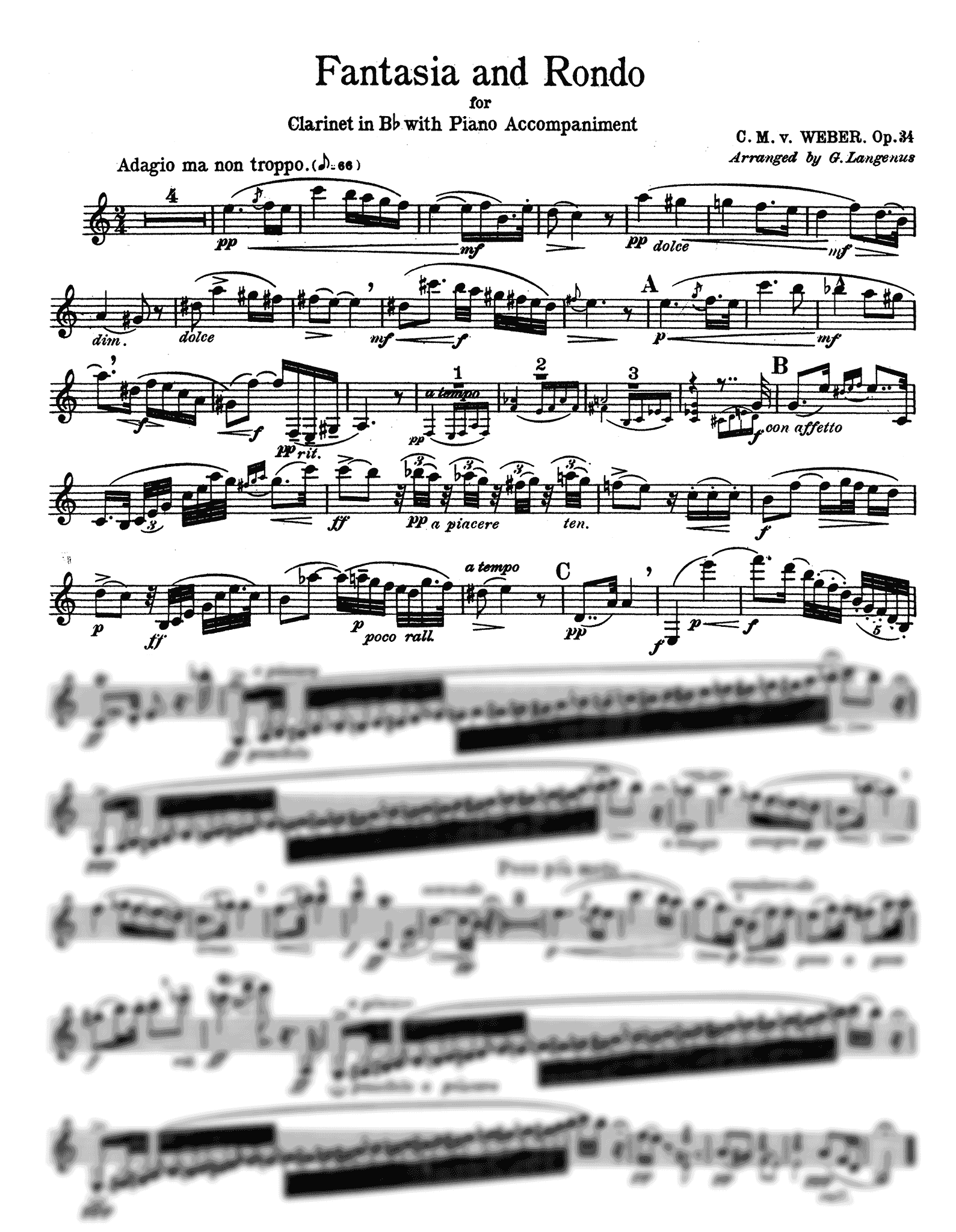 Weber Fantasia & Rondo from Quintet, Op. 34 Clarinet part
