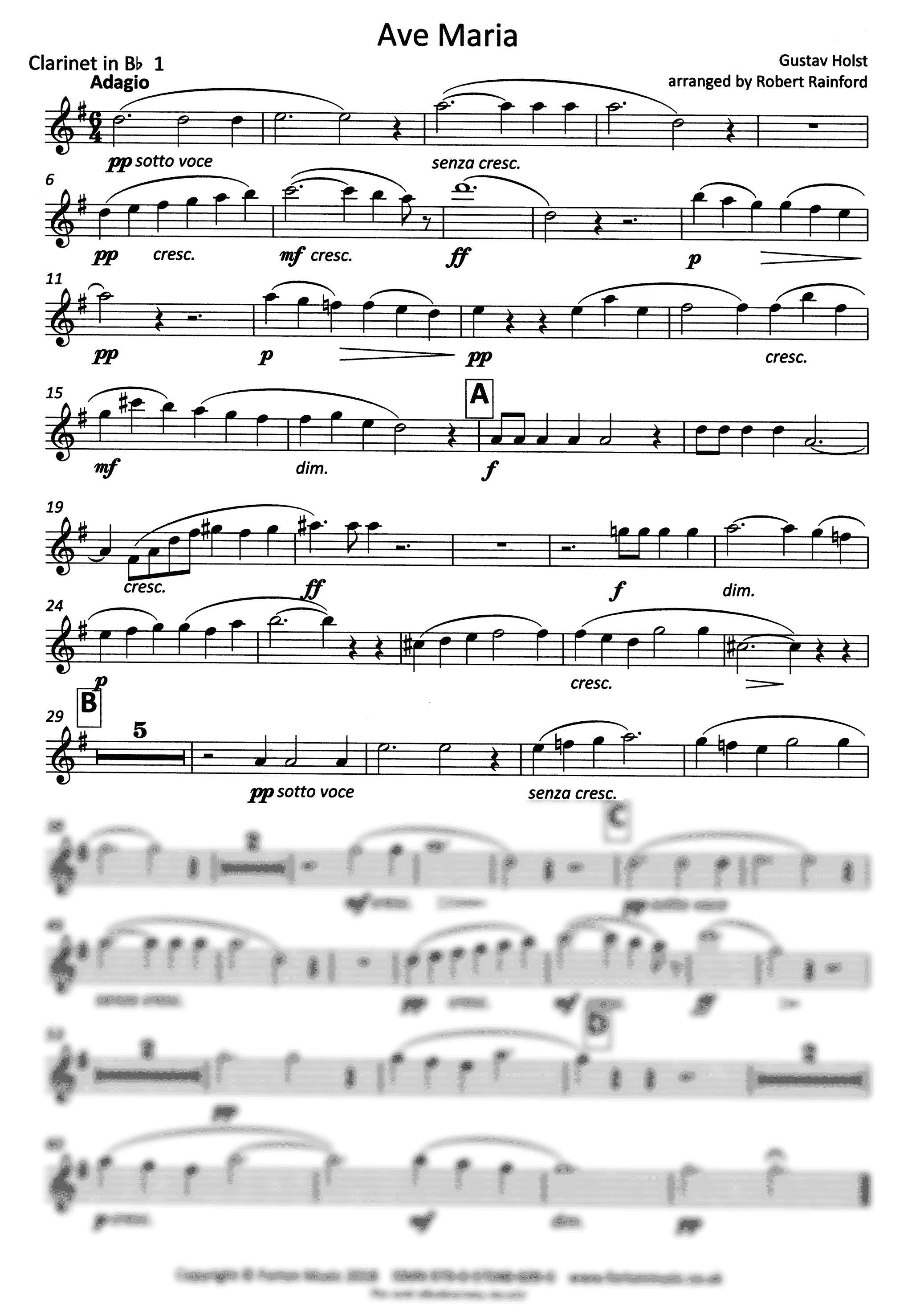 Holst Ave Maria, Op. 9b clarinet octet arrangement first solo part