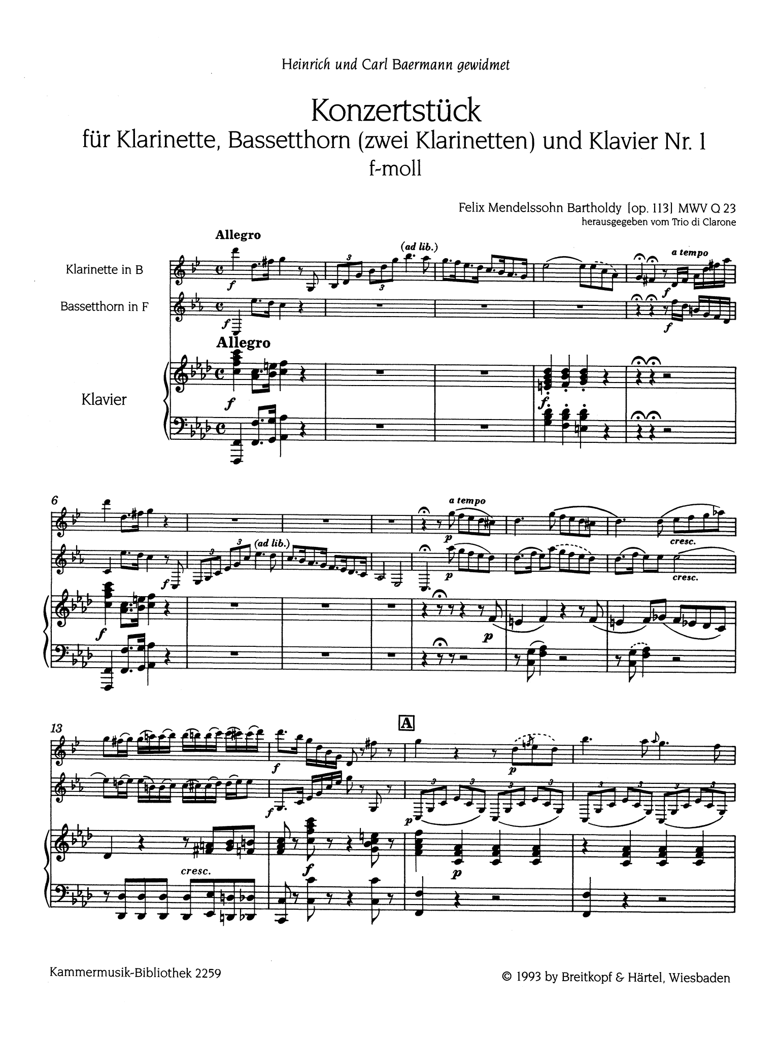 Concertpiece No. 1 in F Minor, Op. 113 Score