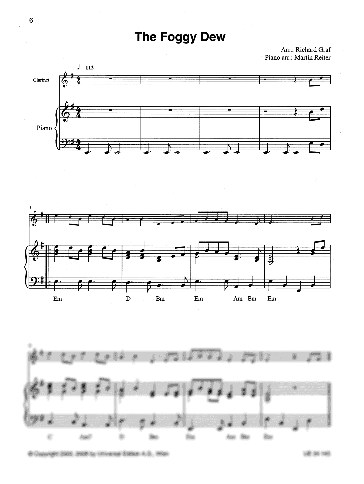 The Foggy Dew Clarinet and Piano score