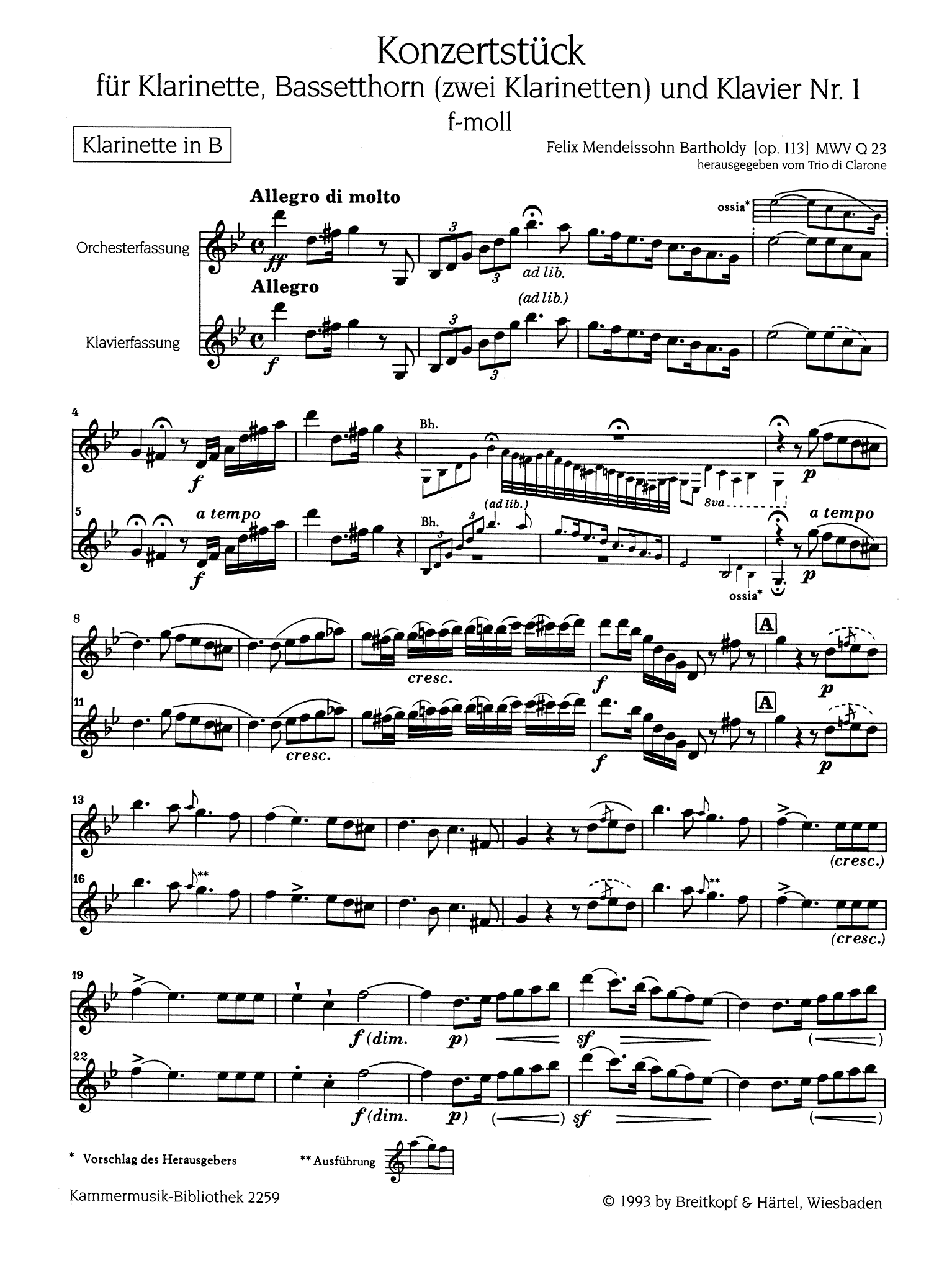 Concertpiece No. 1 in F Minor, Op. 113 First Clarinet solo part