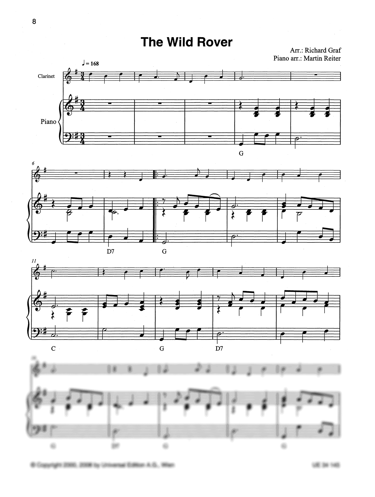 The Wild Rover clarinet and piano score