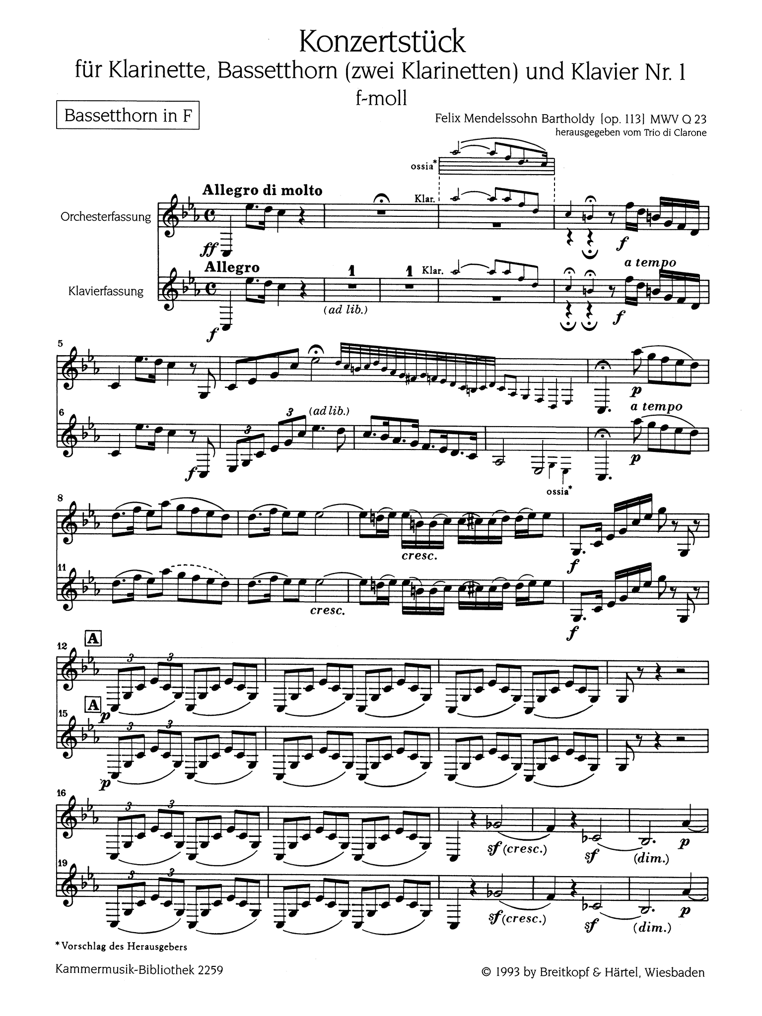 Concertpiece No. 1 in F Minor, Op. 113 Basset Horn solo part