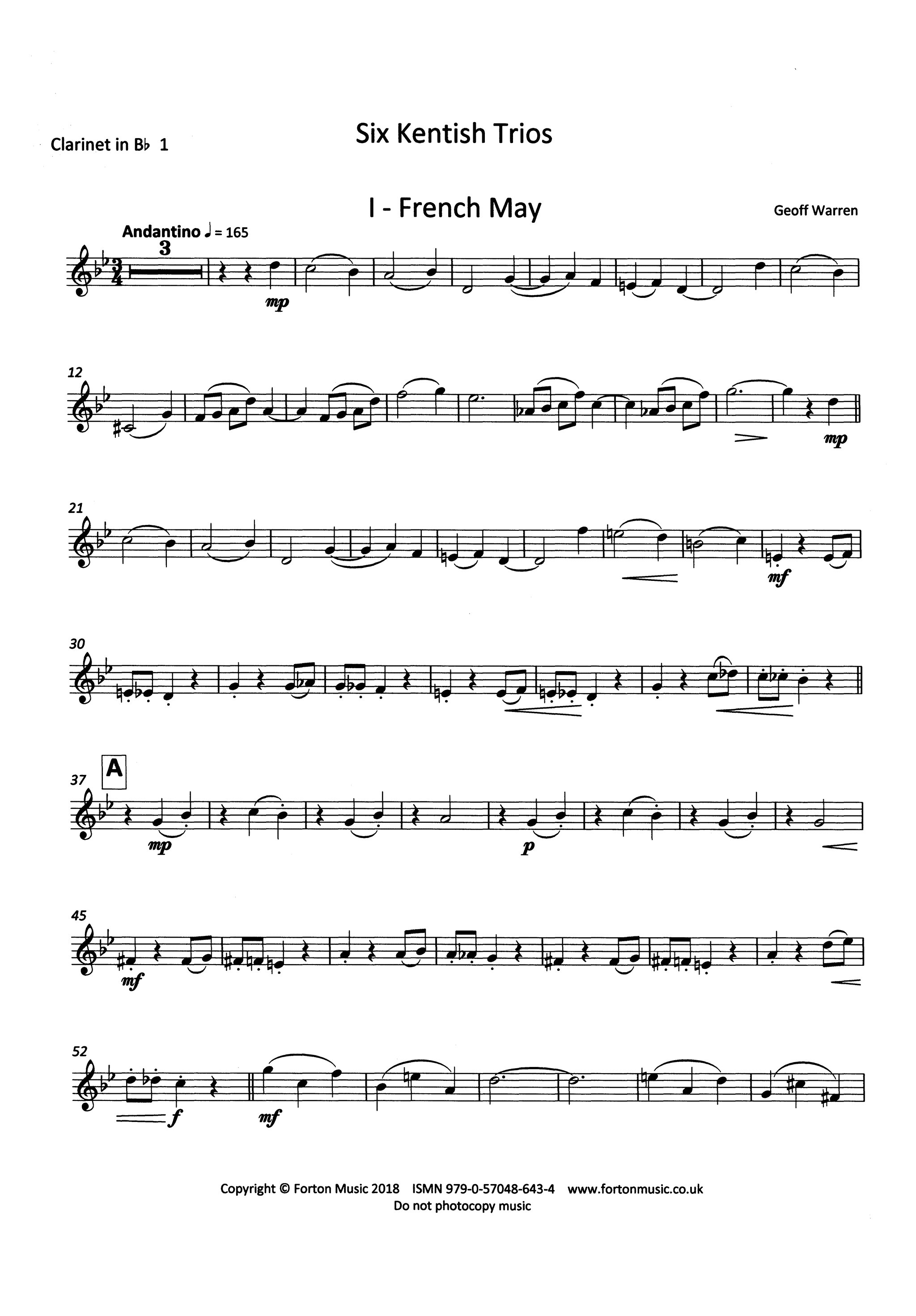 Six Kentish Trios First Clarinet part
