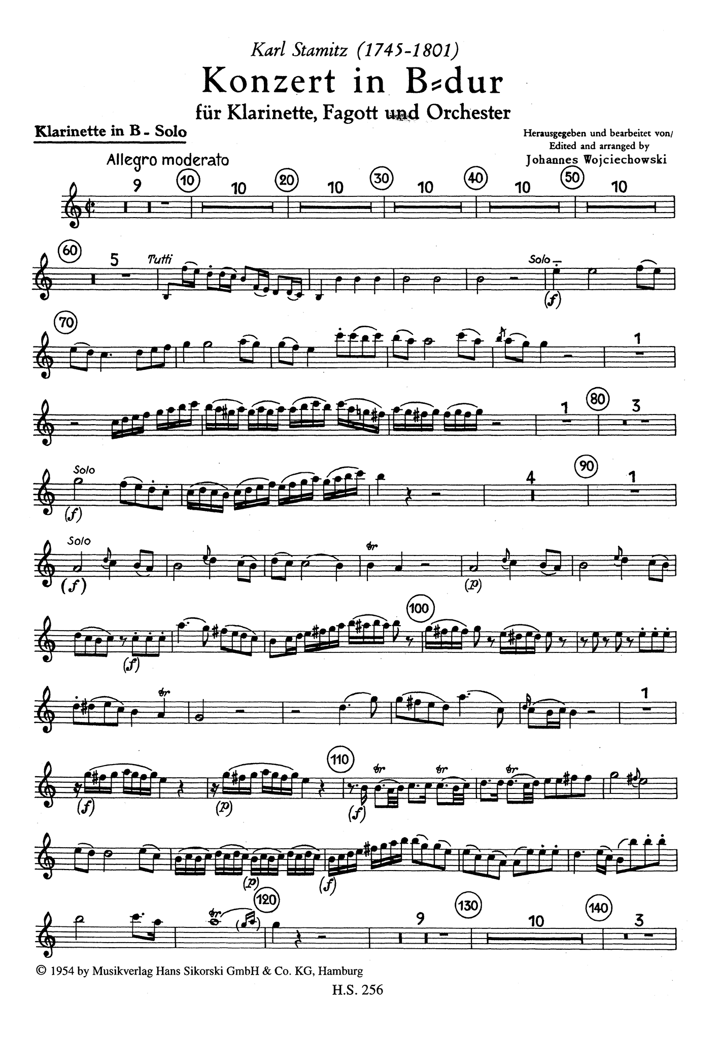 Carl Stamitz Concerto for Clarinet & Bassoon in B-flat Major solo part