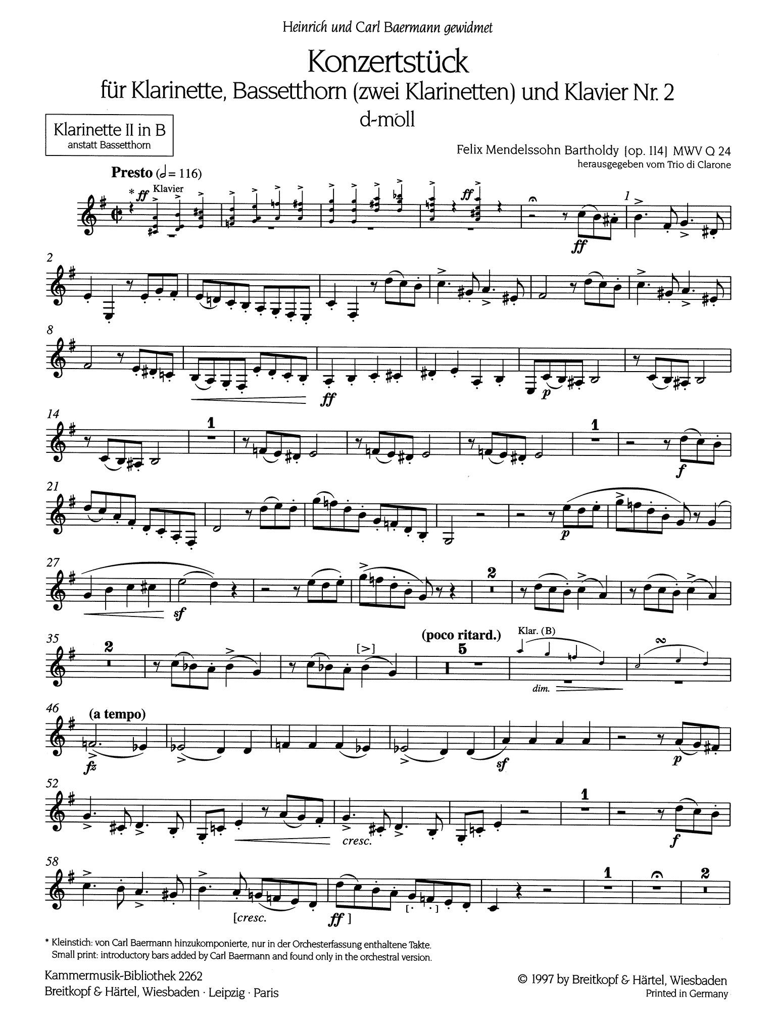 Concertpiece No. 2 in D Minor, Op. 114 B-flat Clarinet second solo part