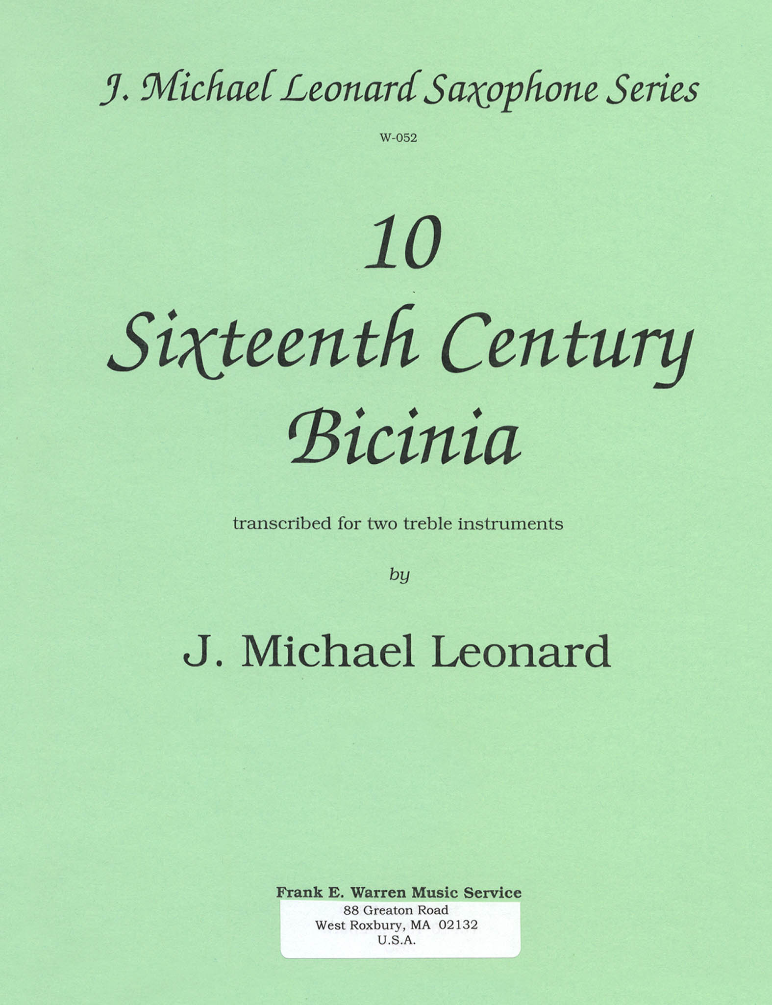 Leonard 10 Sixteenth Century Bicinia Cover