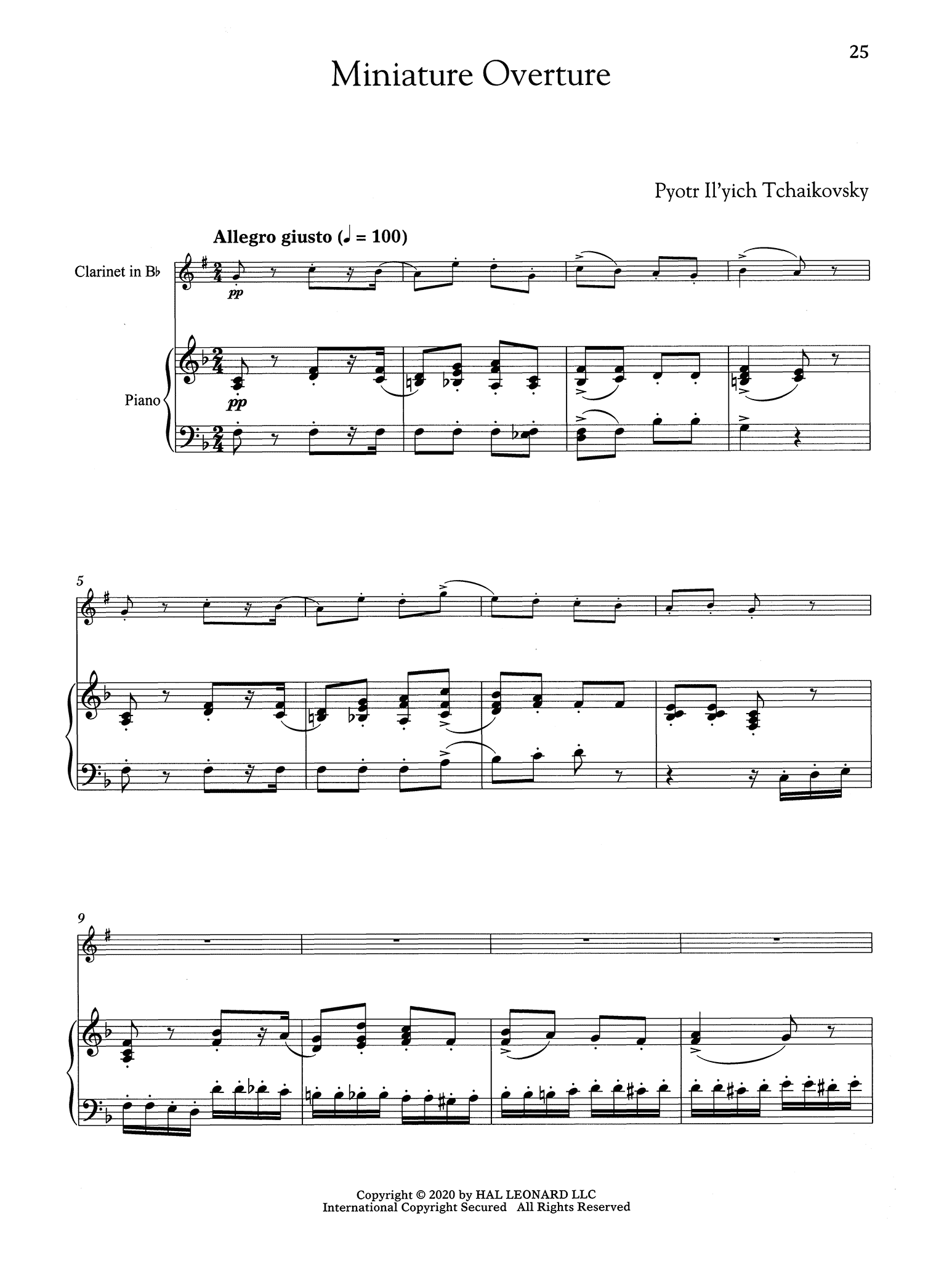 Tchaikovsky Nutcracker for Clarinet & Piano Miniature Overture Score