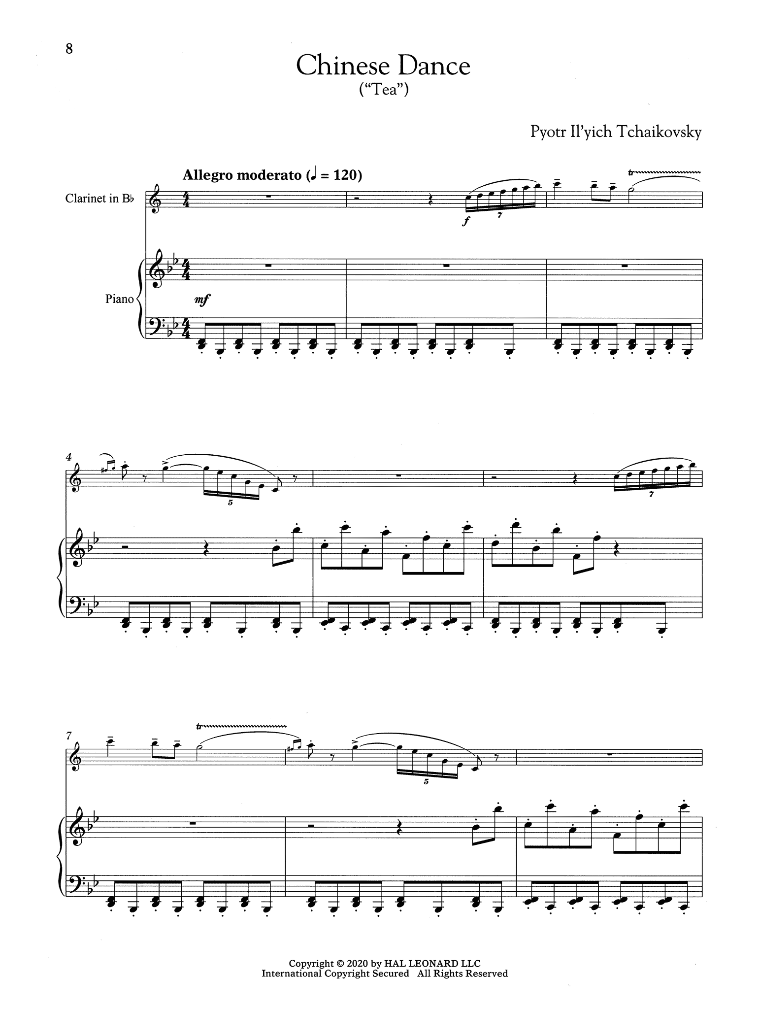 Tchaikovsky Nutcracker for Clarinet & Piano Chinese Dance Score