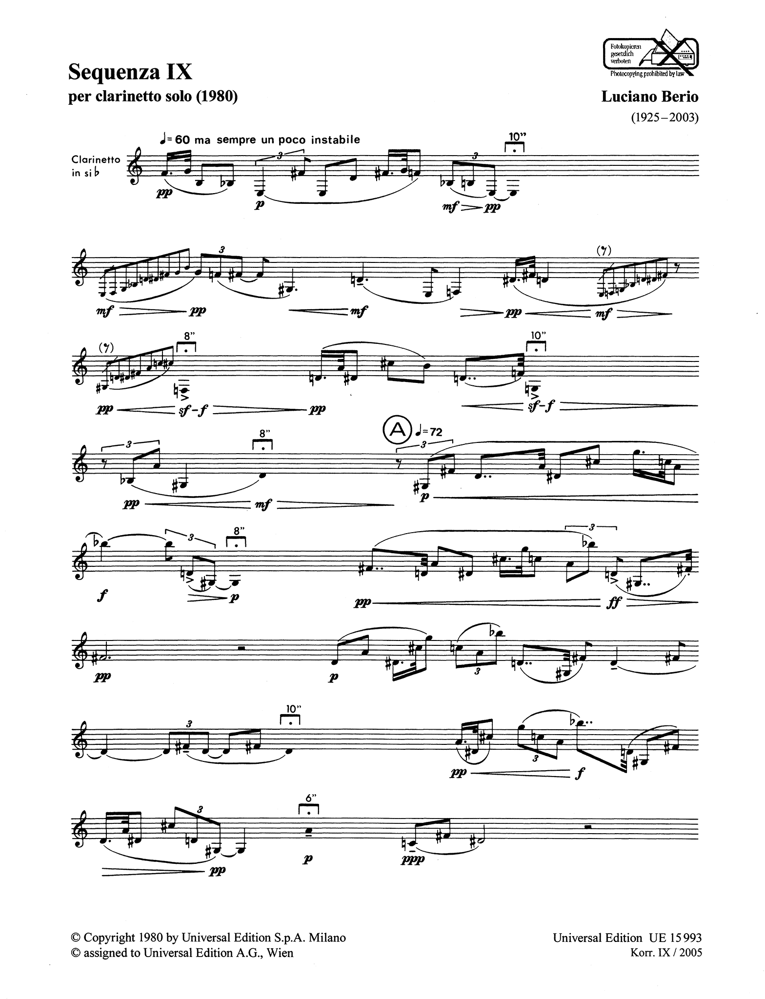 Sequenza IX for clarinet solo Page 1