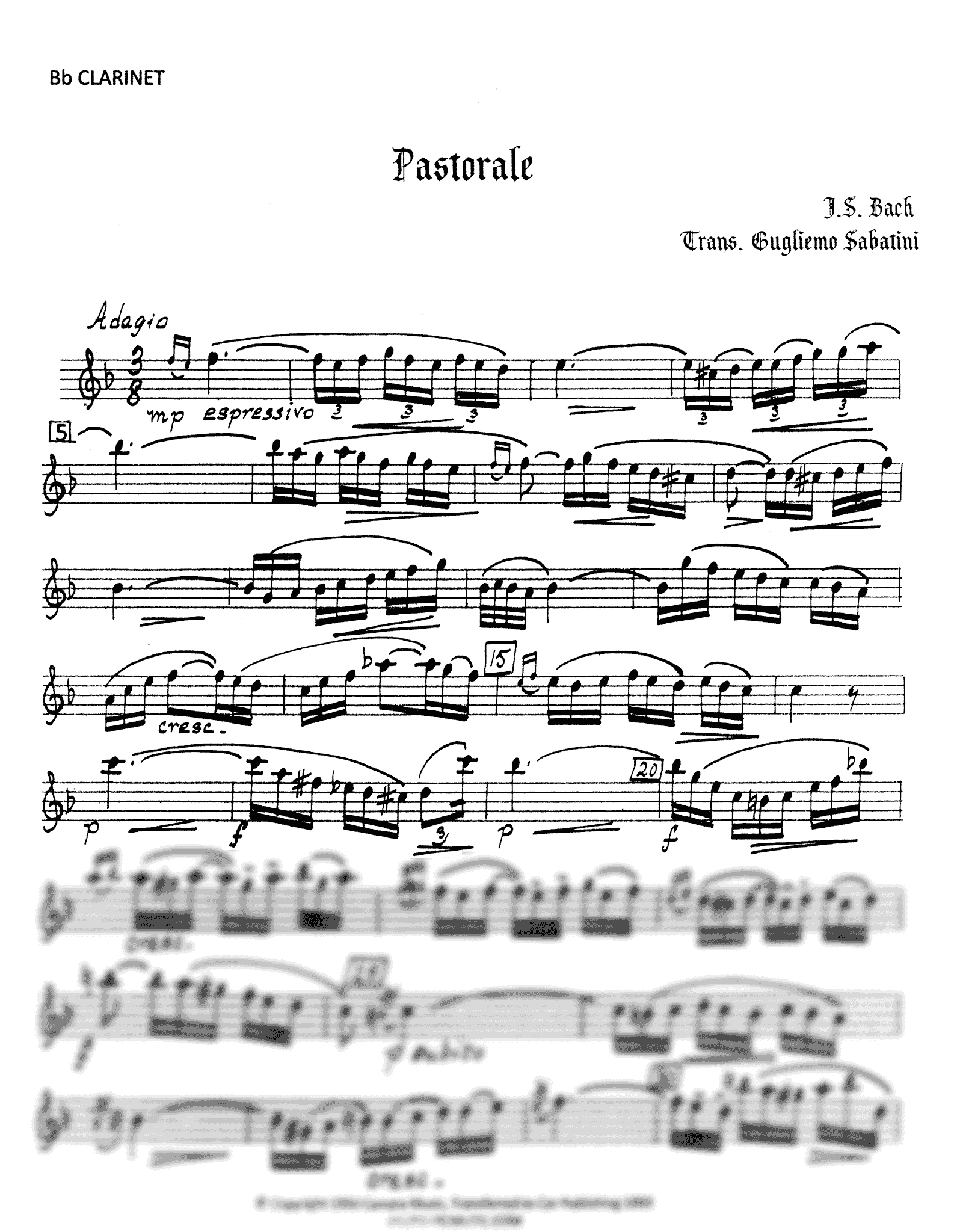 Bach Aria from Pastorale BWV 590 clarinet quintet solo part