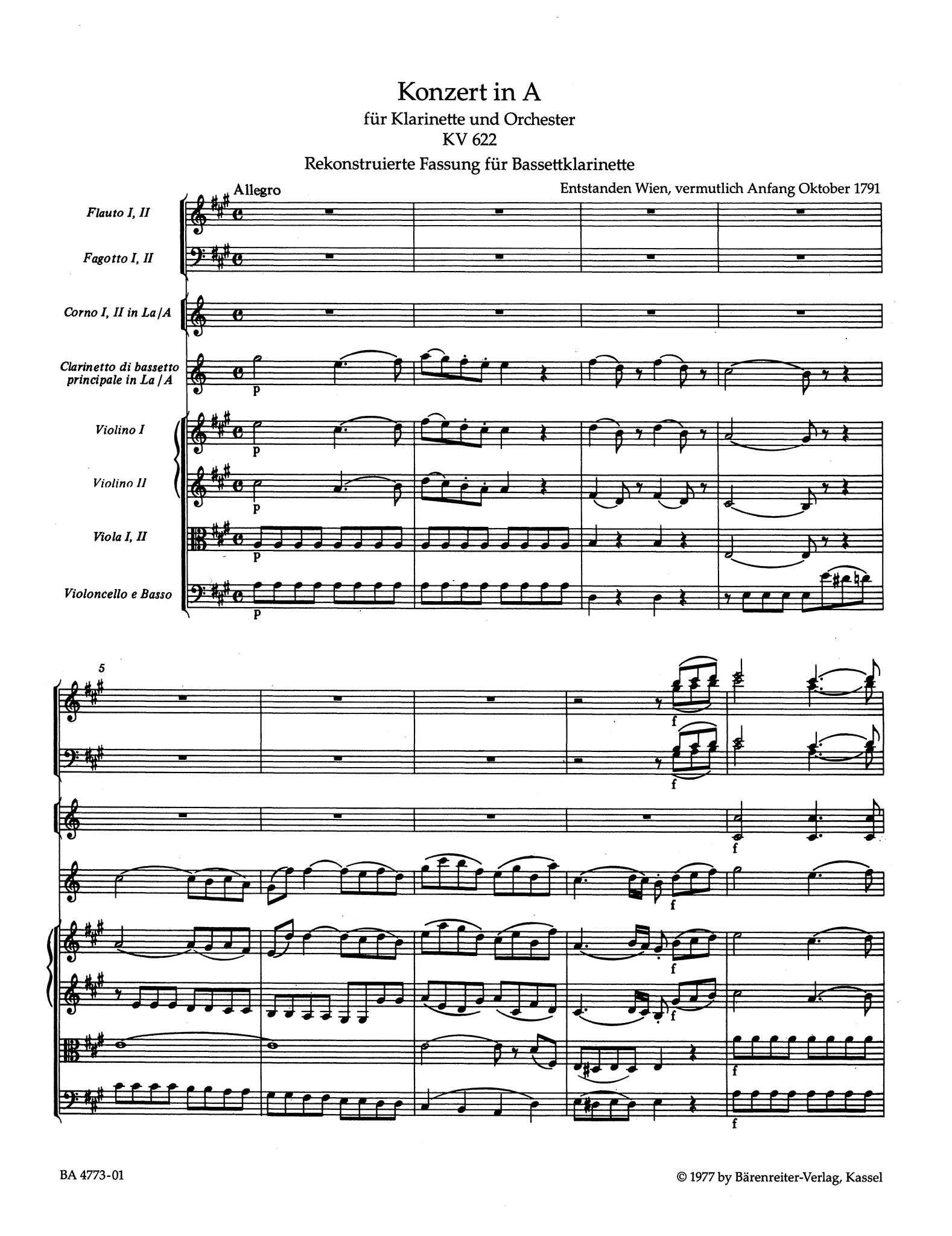 Clarinet Concerto in A Major, K. 622 - Movement 1