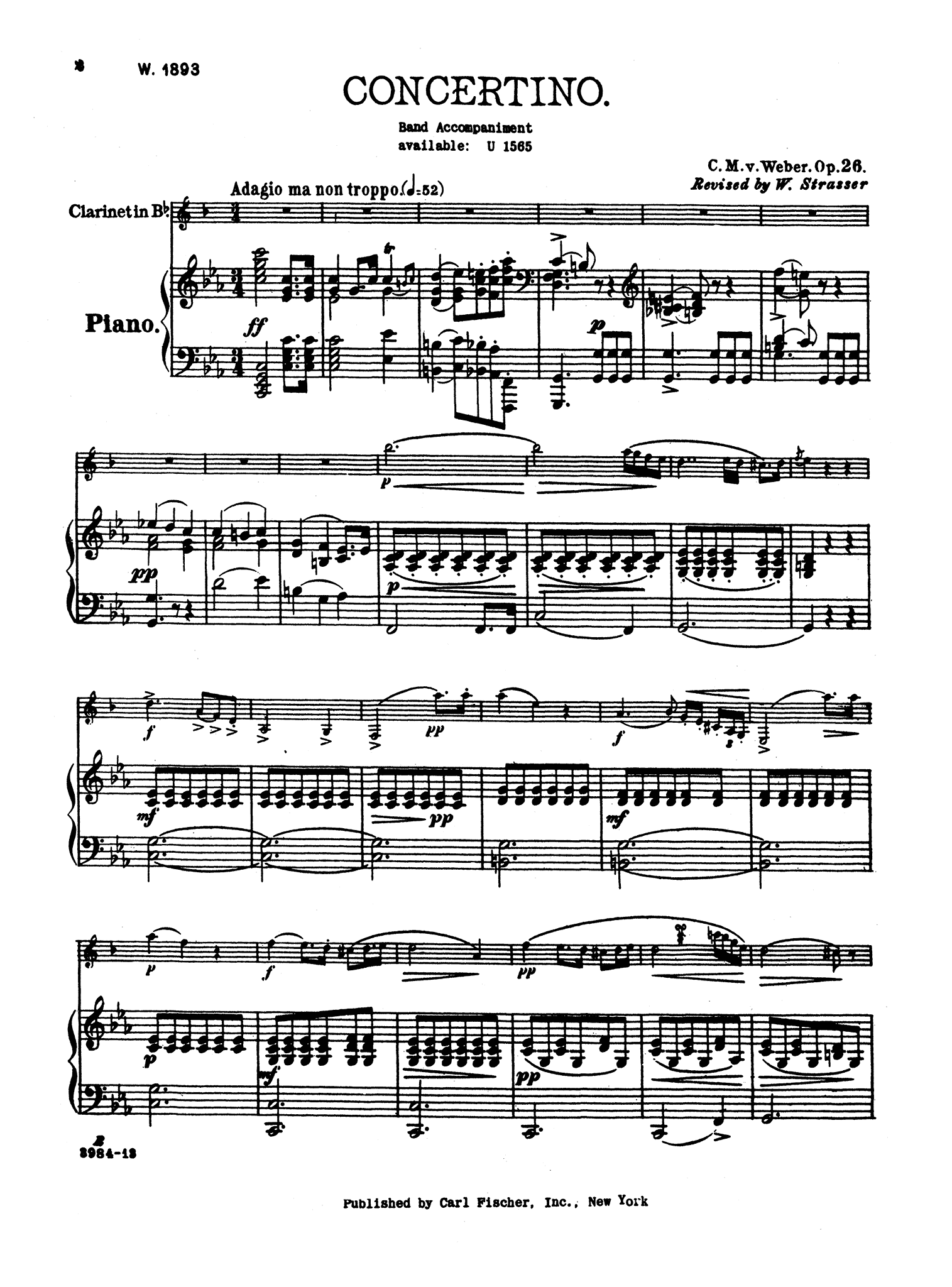 Weber Concertino, Op. 26 piano reduction (ed. Strasser) | Carl Fischer ...
