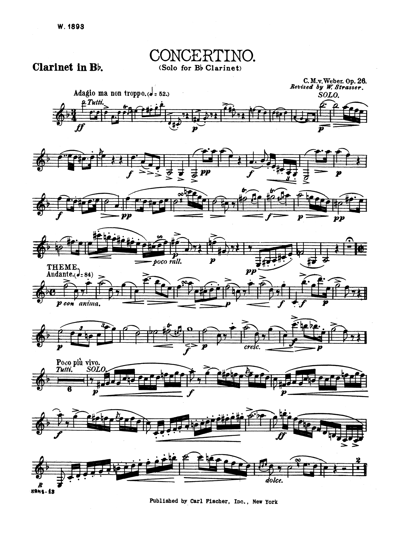 Weber Concertino, Op. 26 piano reduction (ed. Strasser) | Carl Fischer ...