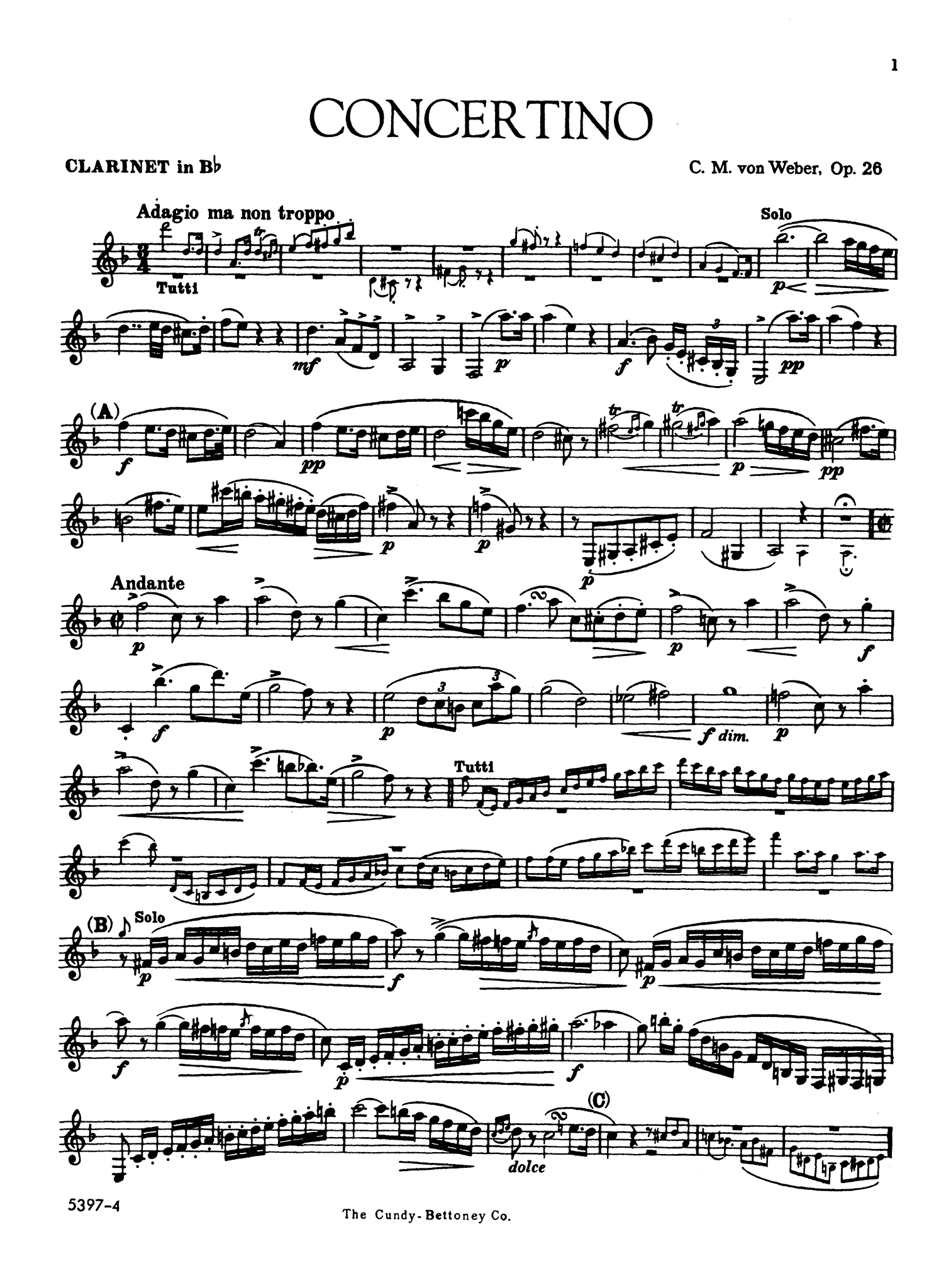Concertino, Op. 26 Clarinet part